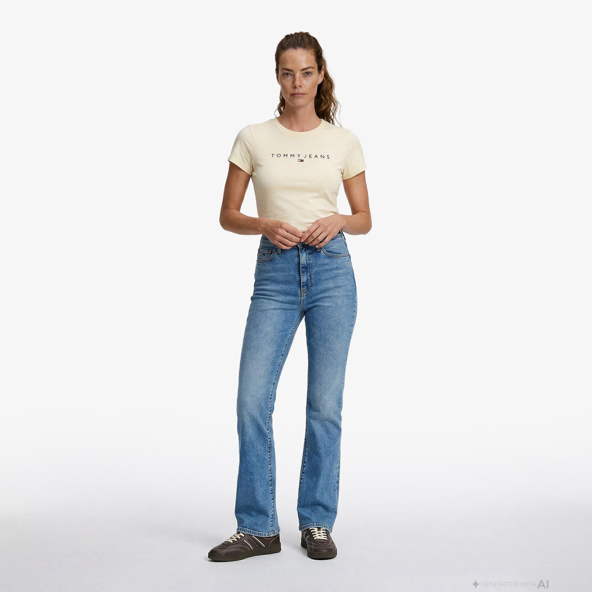 Tommy Hilfiger Linear Kadın Sarı T-Shirt