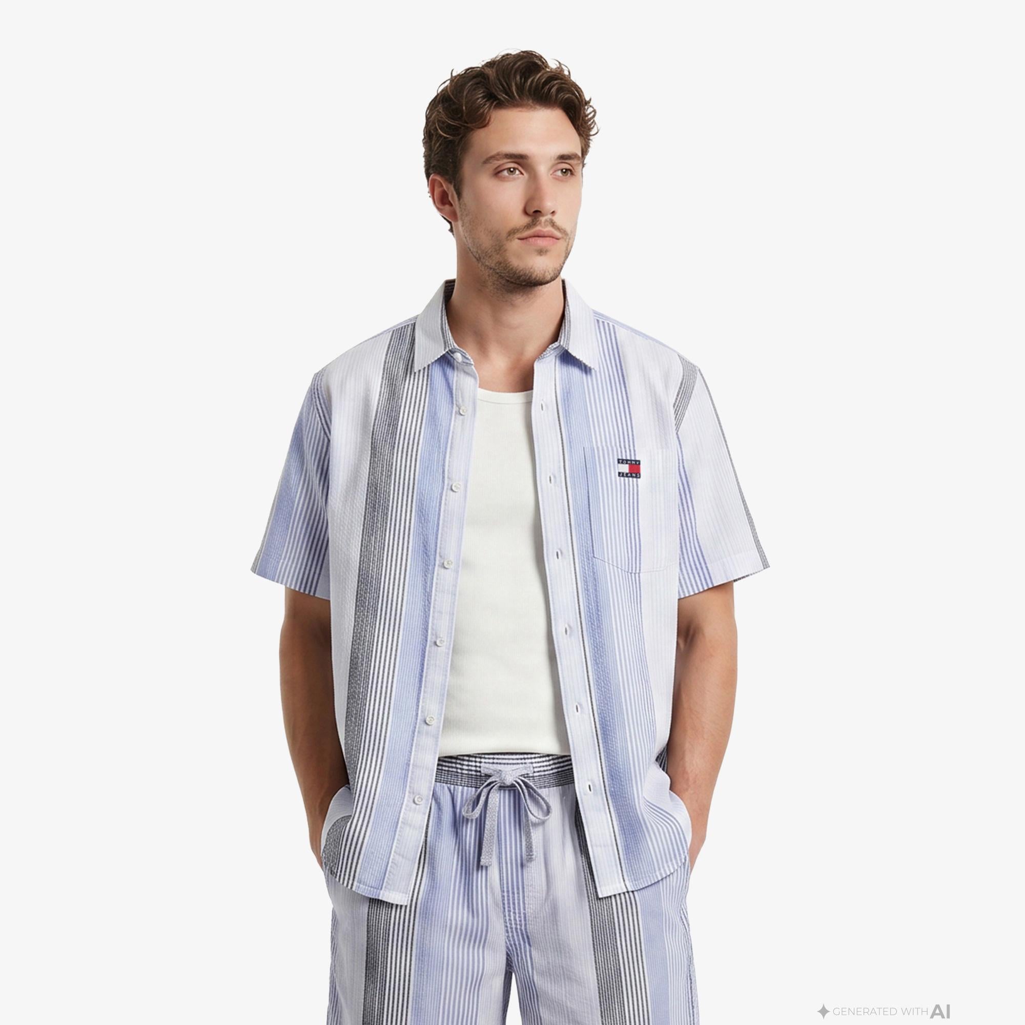 Tommy Hilfiger Textured Erkek Mavi Gömlek