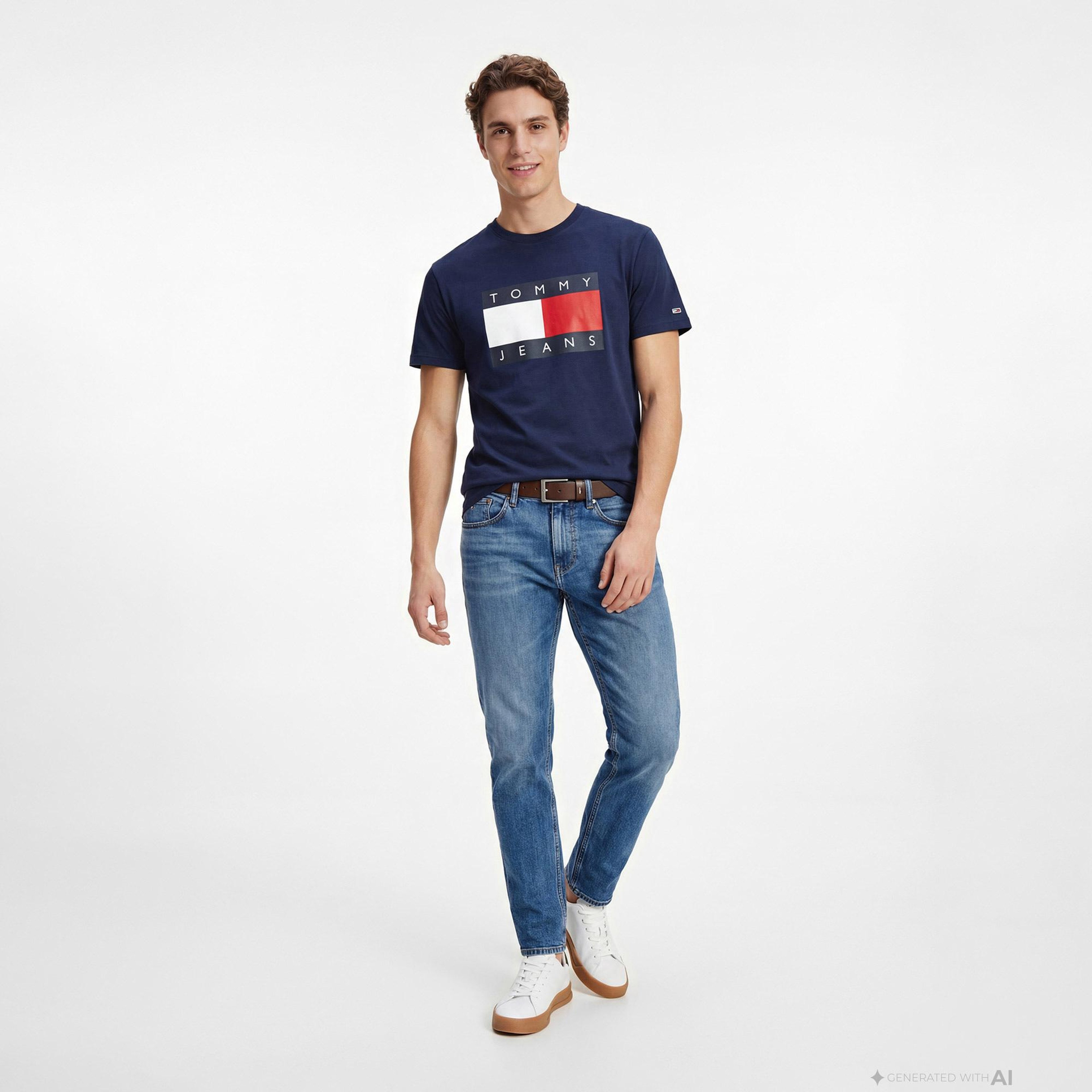 Tommy Hilfiger Flag Erkek Lacivert T-Shirt