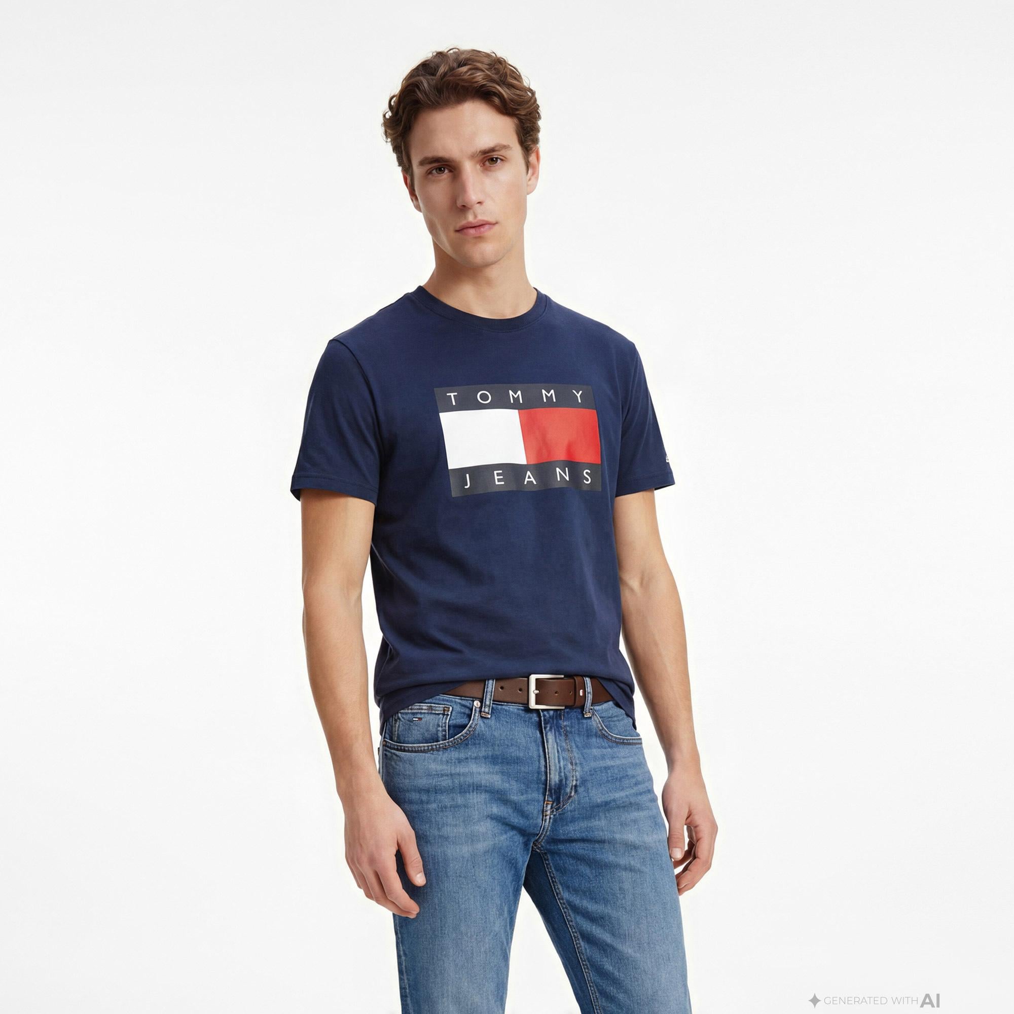 Tommy Hilfiger Flag Erkek Lacivert T-Shirt