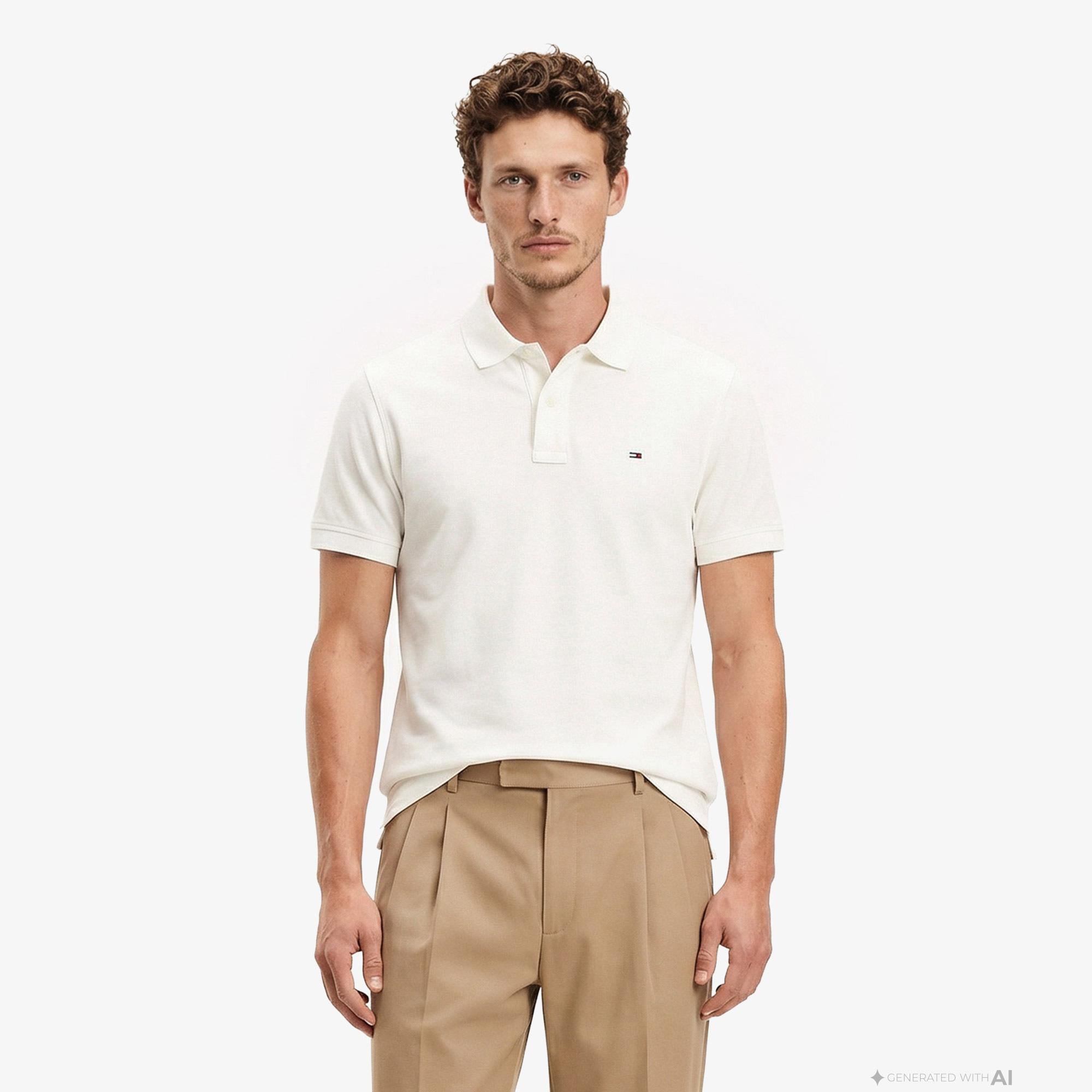 Tommy Hilfiger Classic Flag Erkek Beyaz Polo Yaka T-Shirt