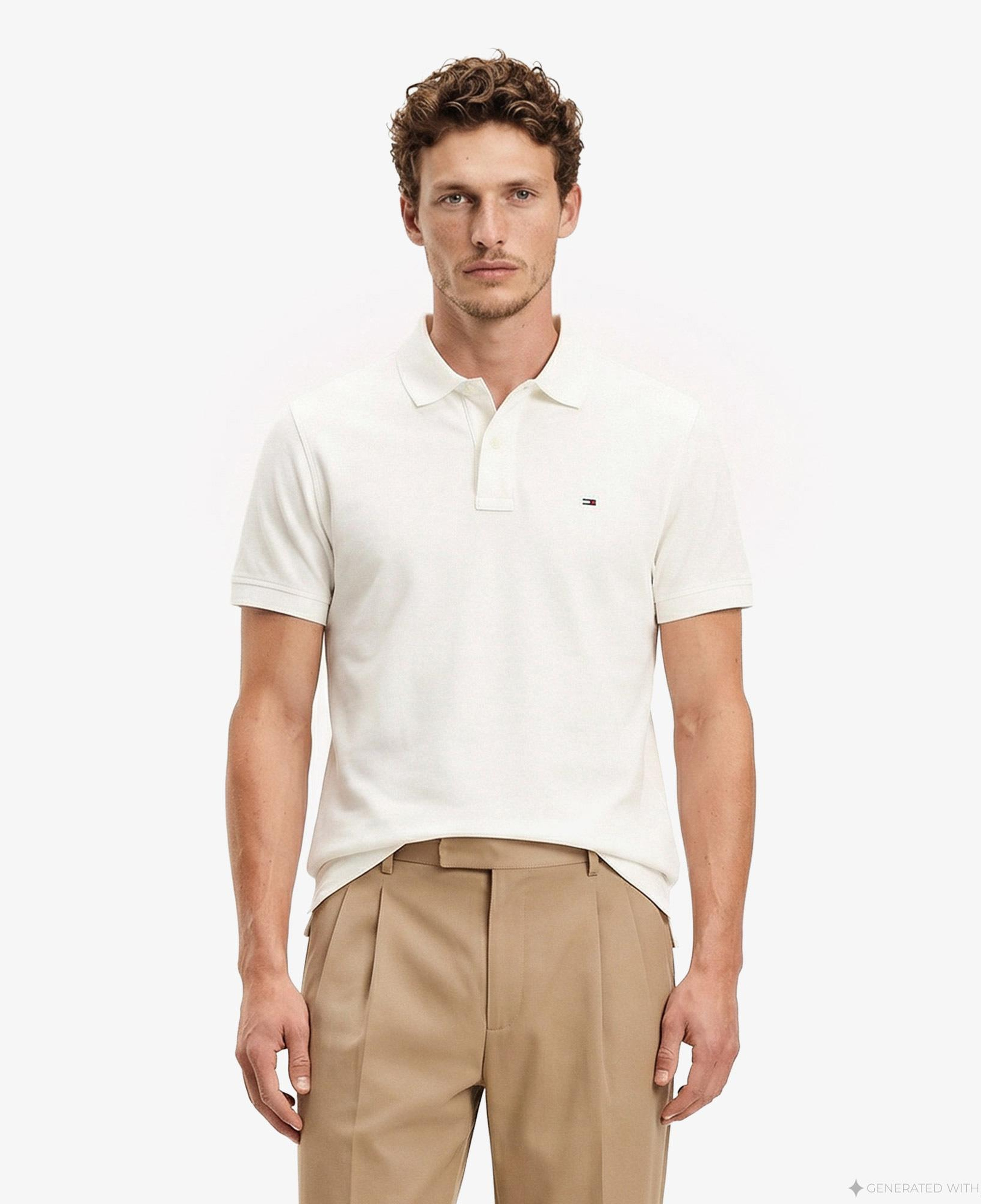 Tommy Hilfiger Classic Flag Erkek Beyaz Polo Yaka T-Shirt