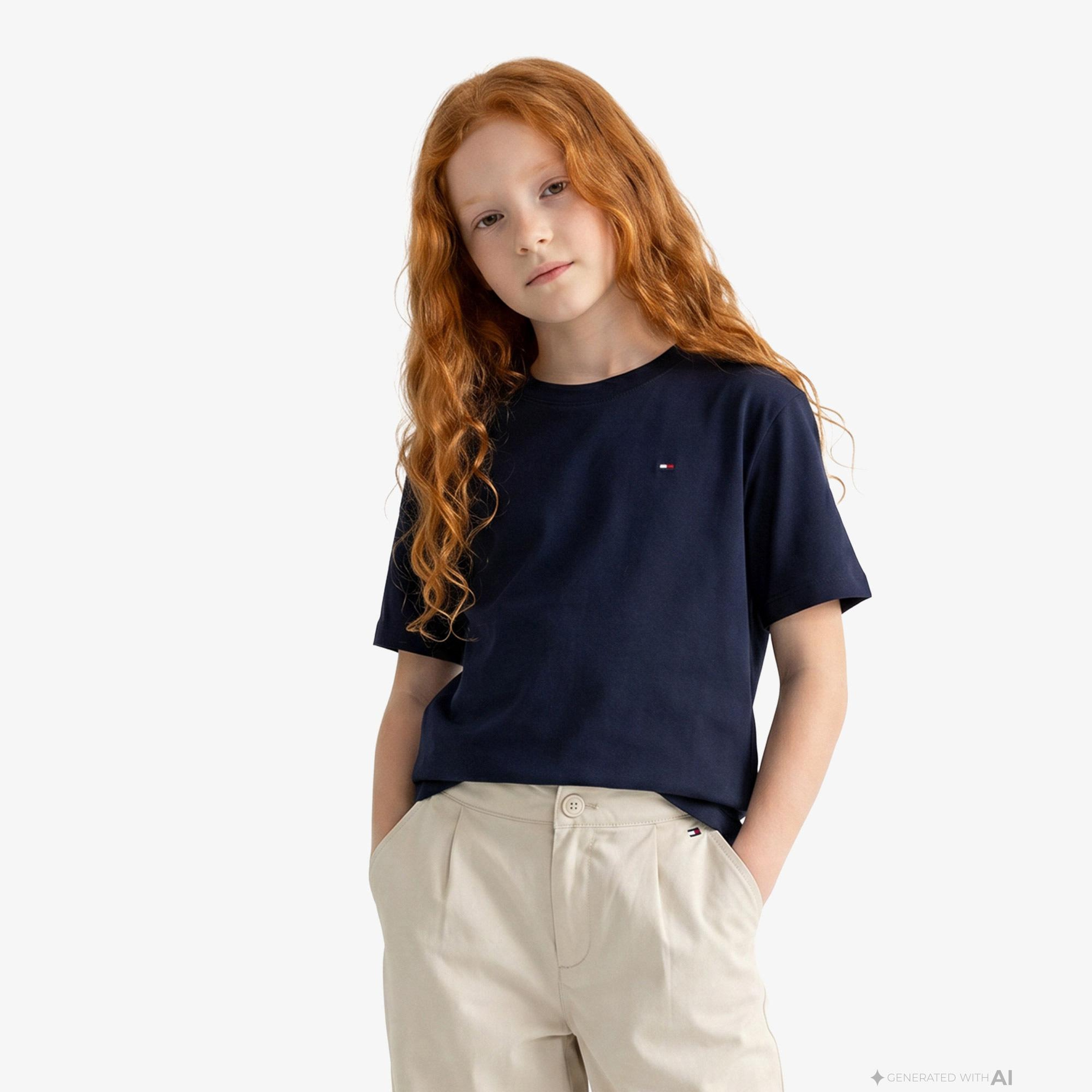 Tommy Hilfiger Essentials Çocuk Lacivert Crop T-Shirt