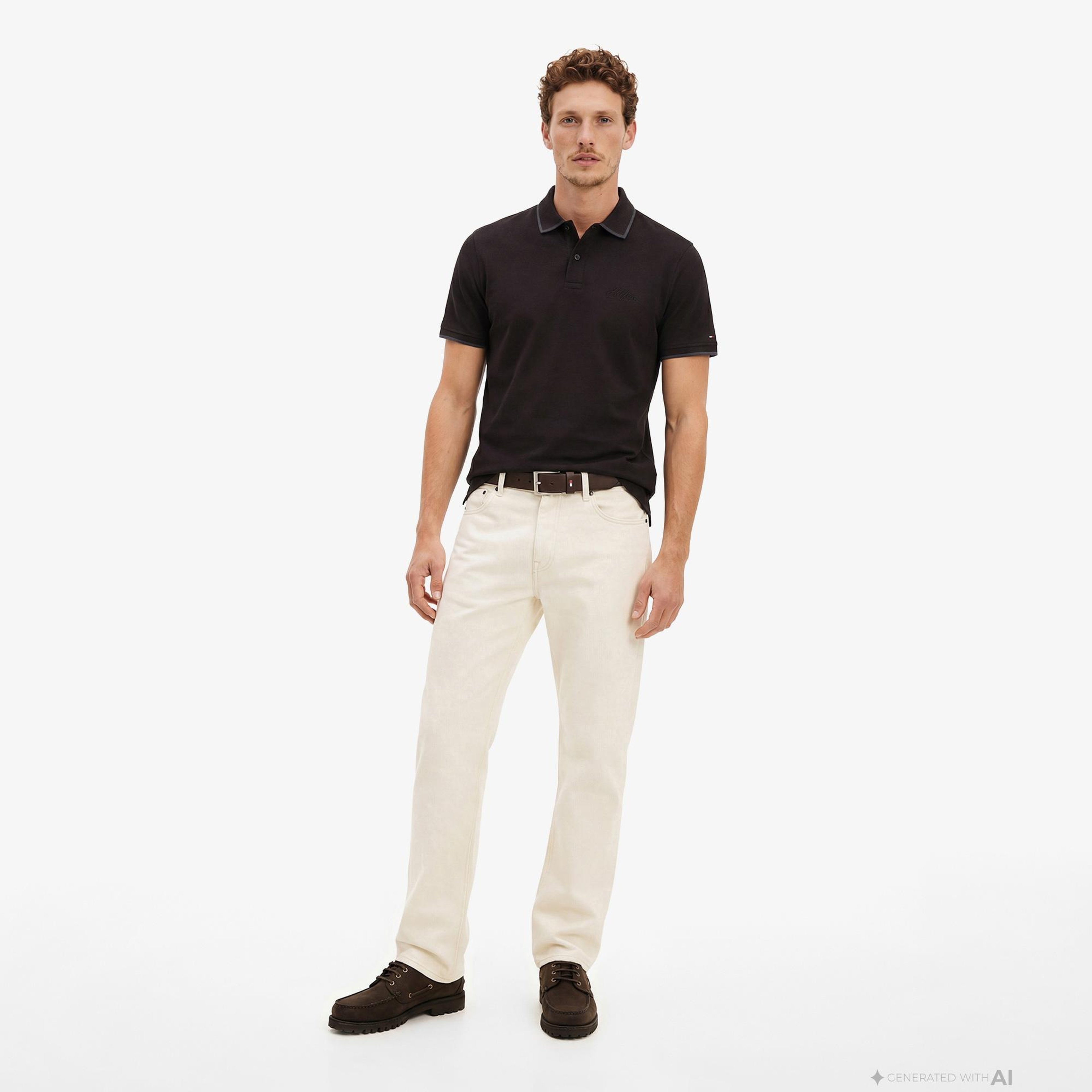 Tommy Hilfiger Seasonal Fabric Erkek Siyah Polo Yaka T-Shirt