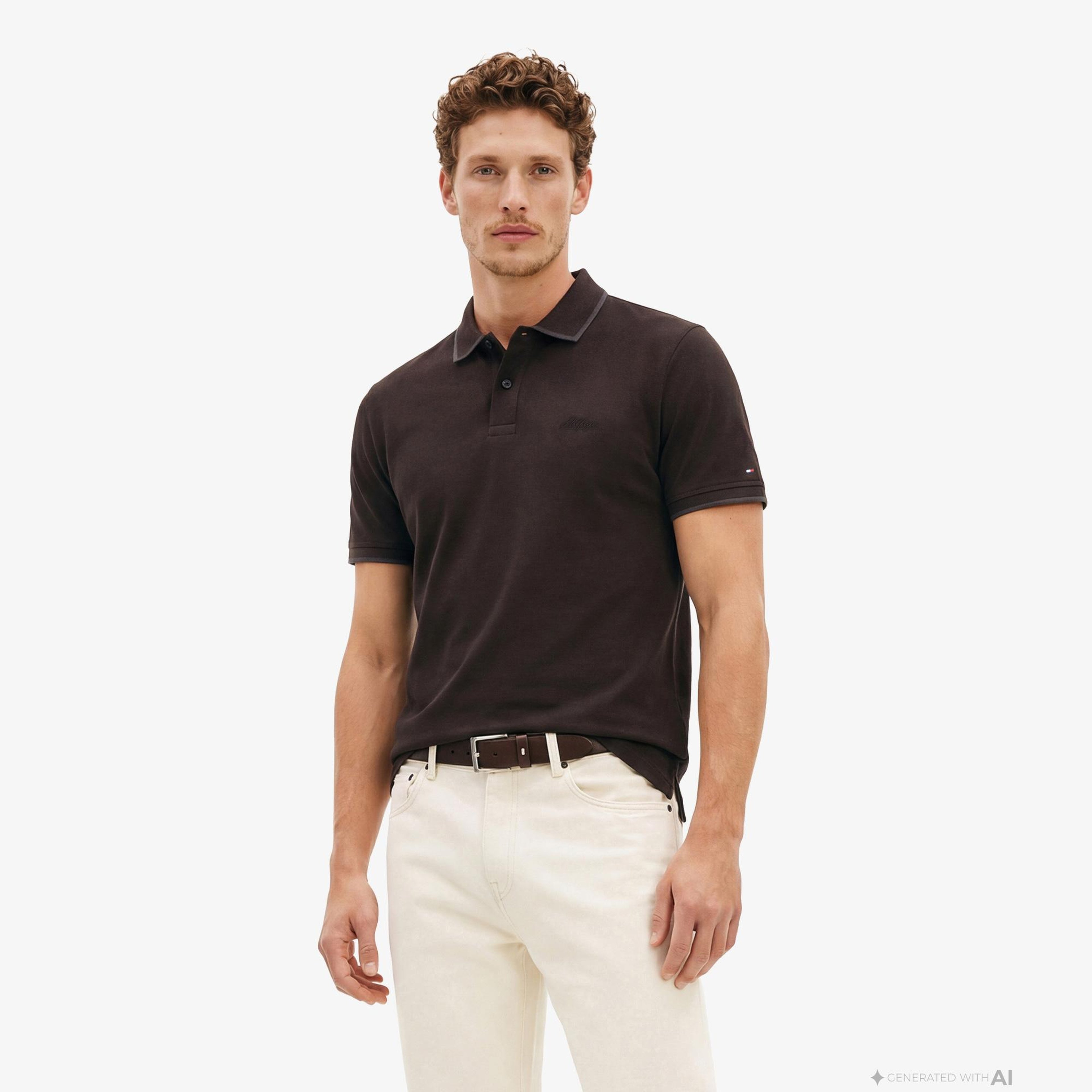 Tommy Hilfiger Seasonal Fabric Erkek Siyah Polo Yaka T-Shirt