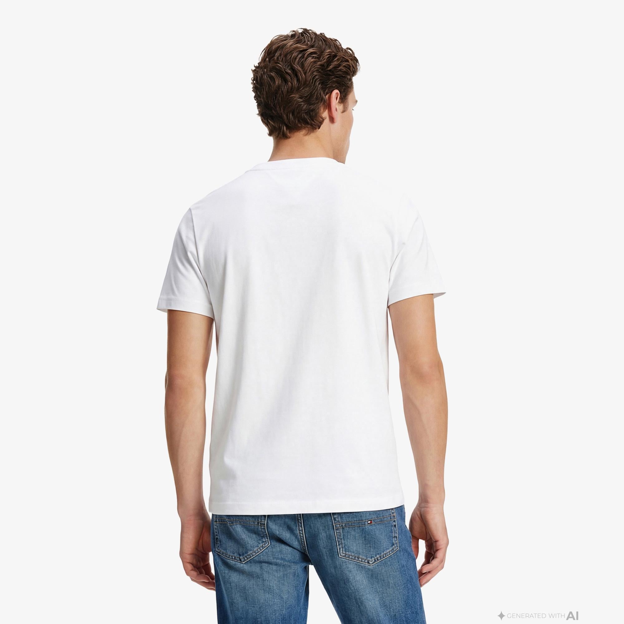 Tommy Hilfiger Abo Embro Flag Erkek Beyaz T-Shirt