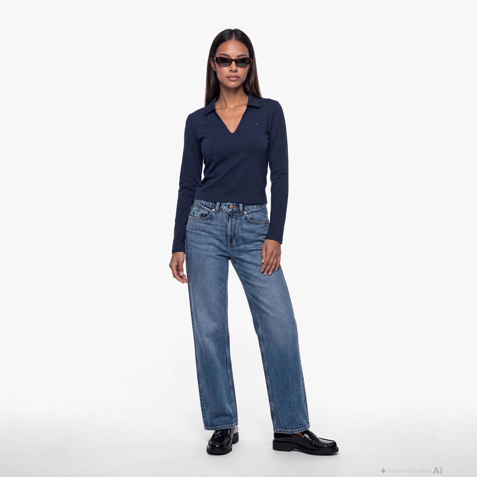 Tommy Hilfiger Modern Cody Kadın Lacivert Polo Yaka T-Shirt