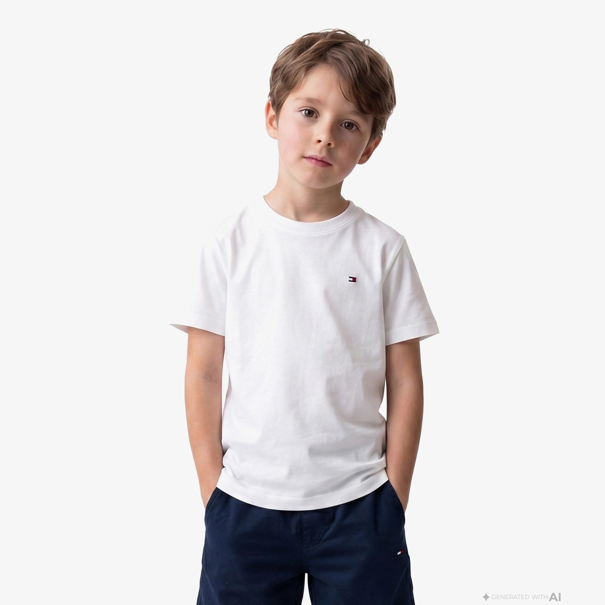 Tommy Hilfiger Essentials Çocuk Beyaz Crop T-Shirt
