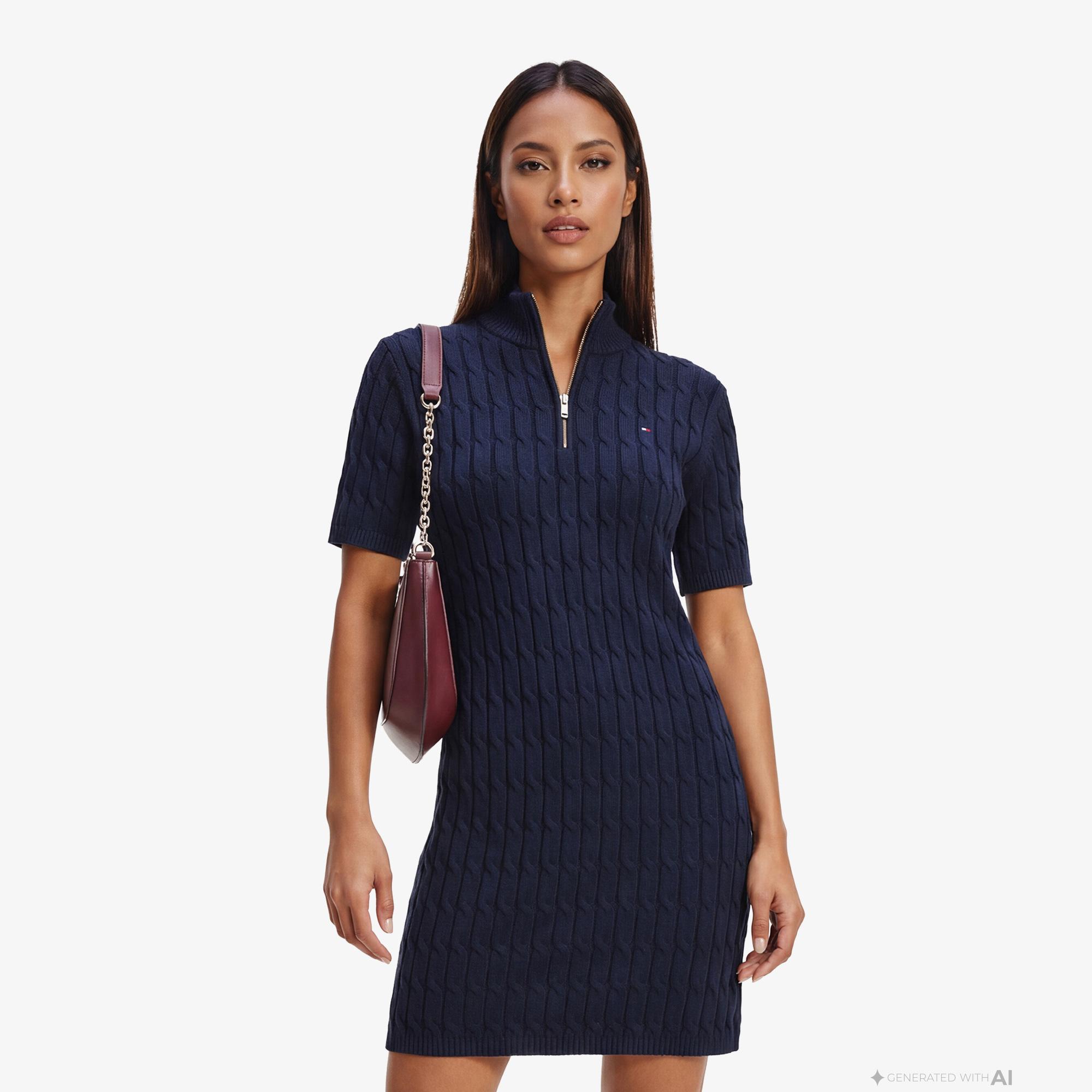 Tommy Hilfiger Mid Cable Kadın Lacivert Elbise