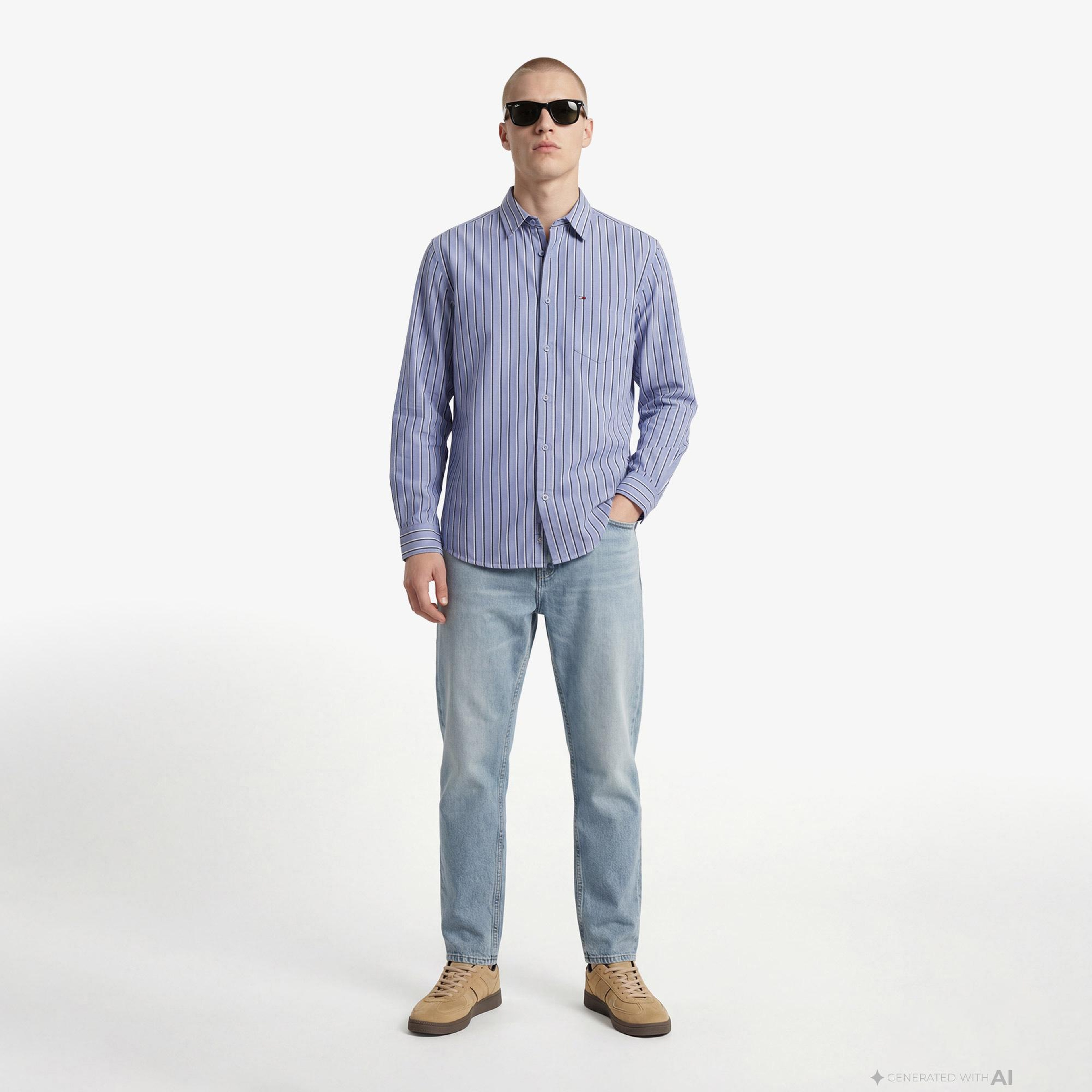 Tommy Hilfiger Twill Erkek Mavi Gömlek