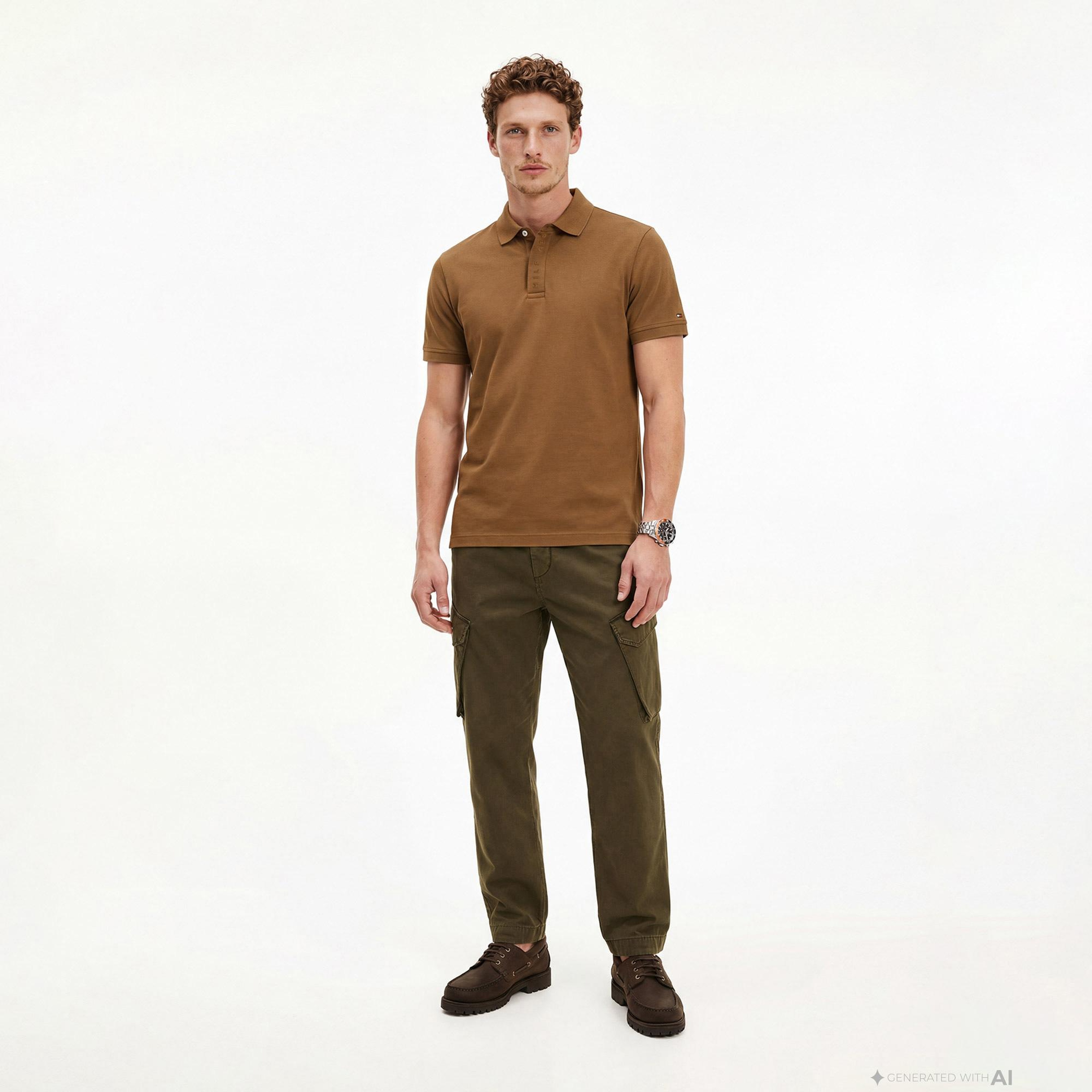 Tommy Hilfiger Seasonal Graphic Erkek Kahverengi Polo Yaka T-Shirt