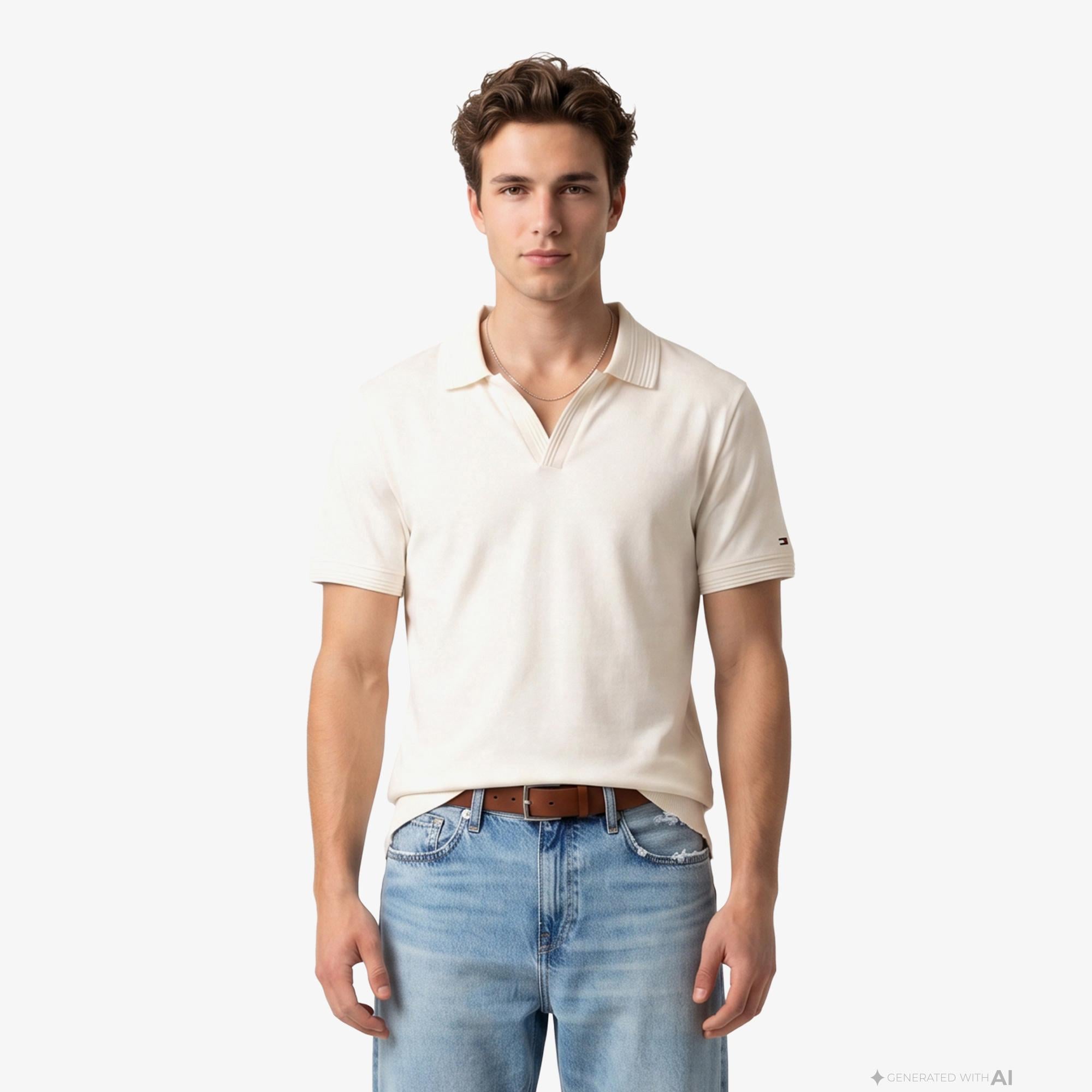 Tommy Hilfiger Erkek Krem Rengi Polo Yaka T-Shirt