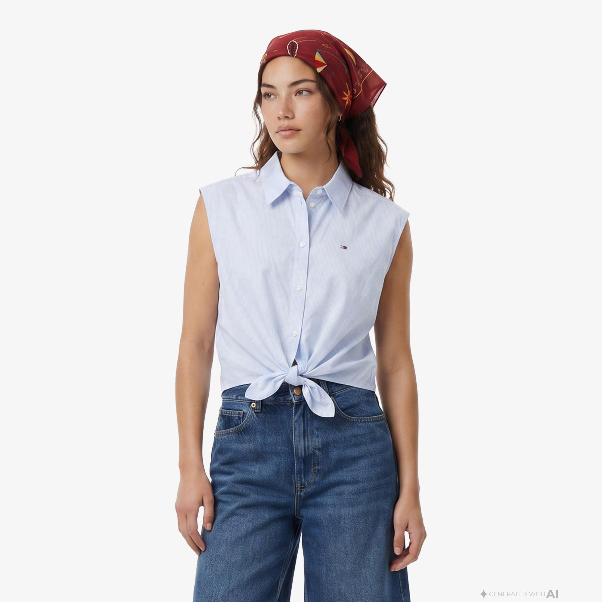 Tommy Hilfiger Denim Essentials Kadın Mavi Gömlek