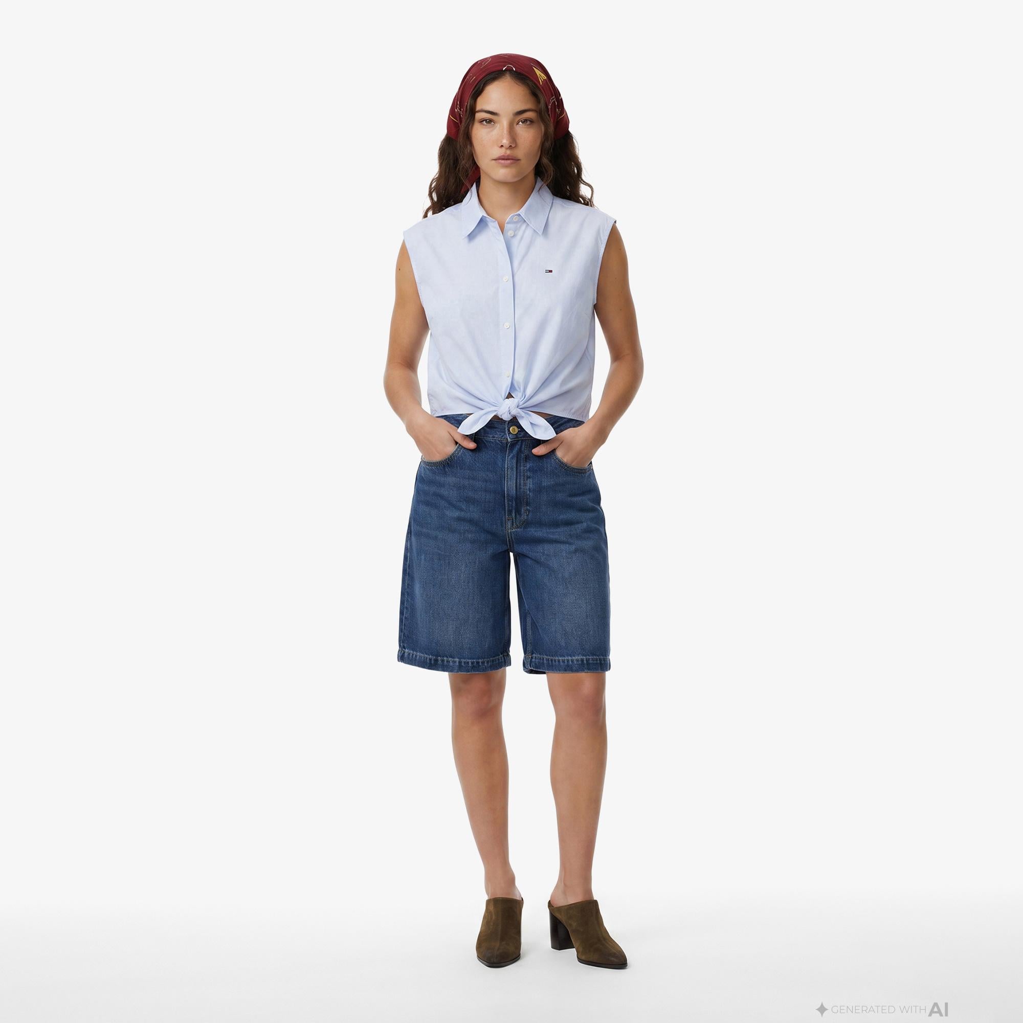 Tommy Hilfiger Denim Essentials Kadın Mavi Gömlek