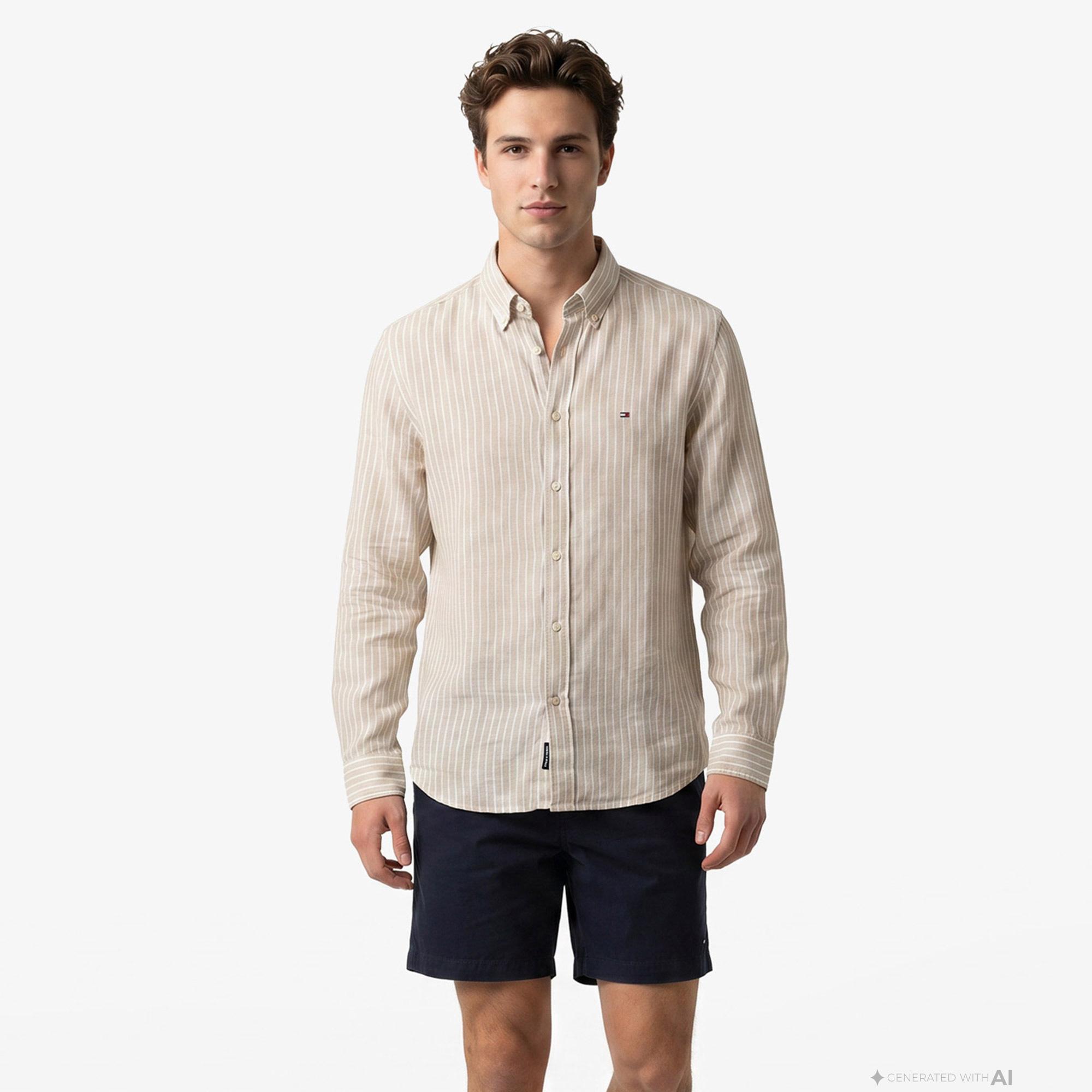Tommy Hilfiger Seasonal Quality Erkek Kahverengi Keten Gömlek