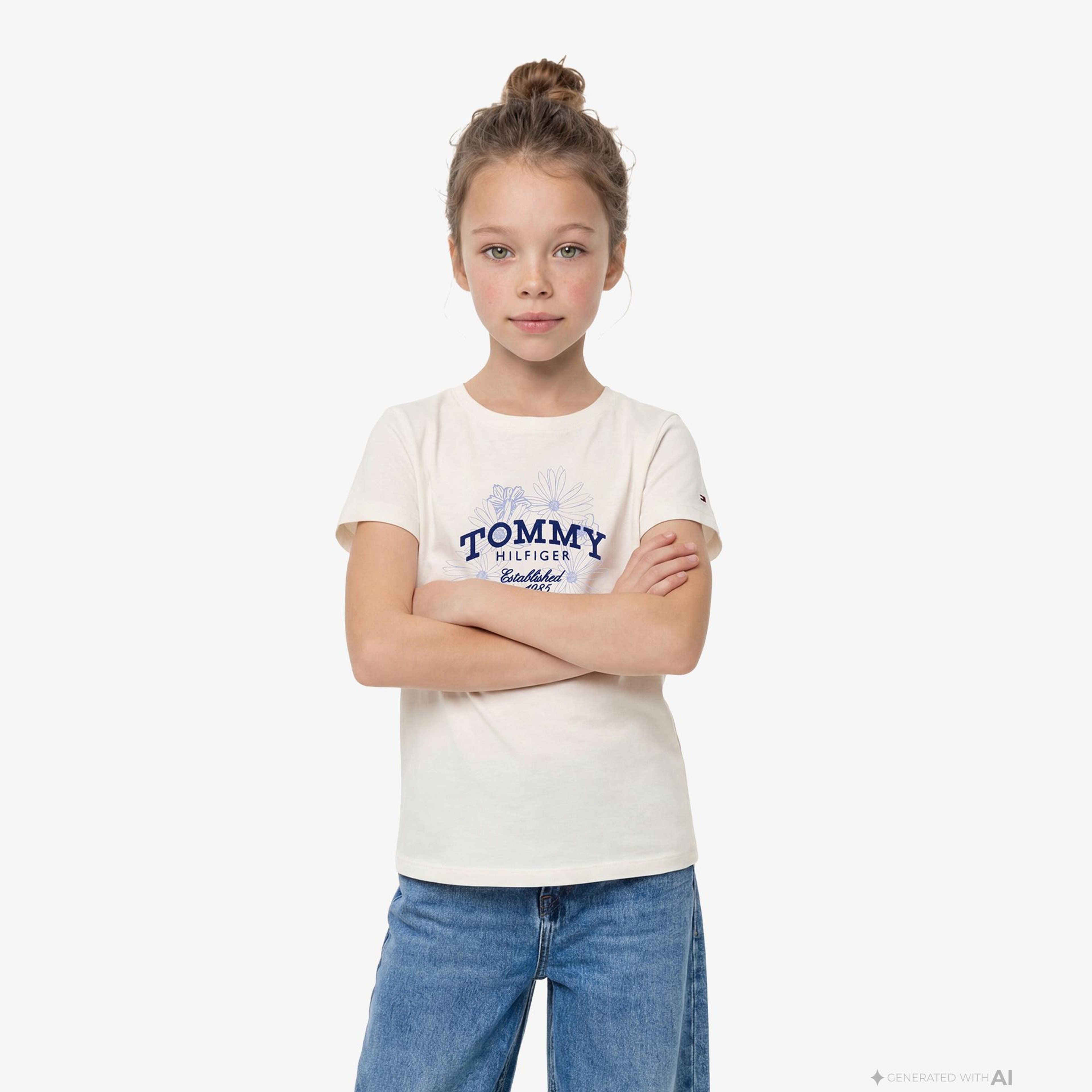 Tommy Hilfiger Flower Çocuk Beyaz T-Shirt