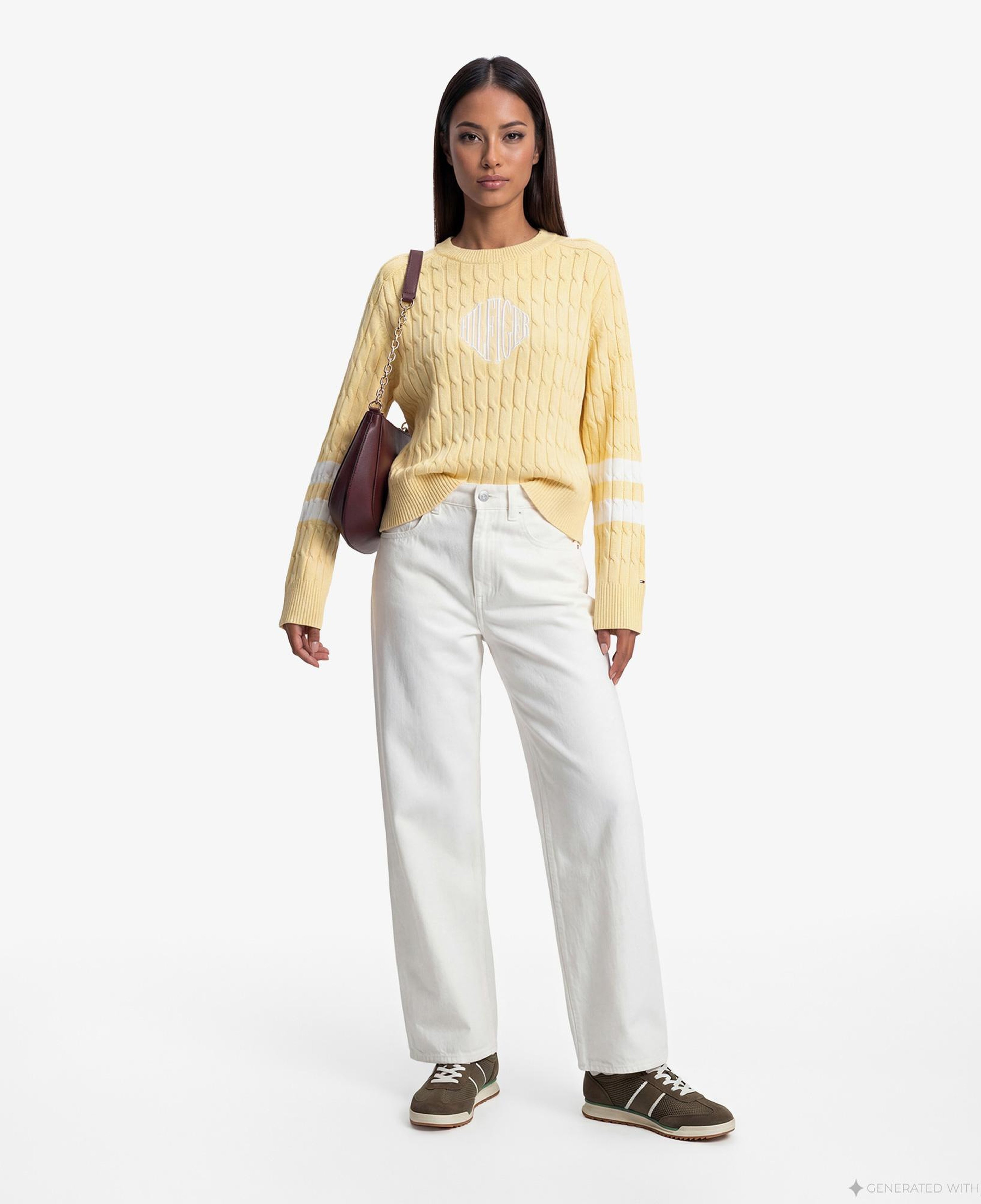 Tommy Hilfiger Textured Graphic Kadın Sarı Triko
