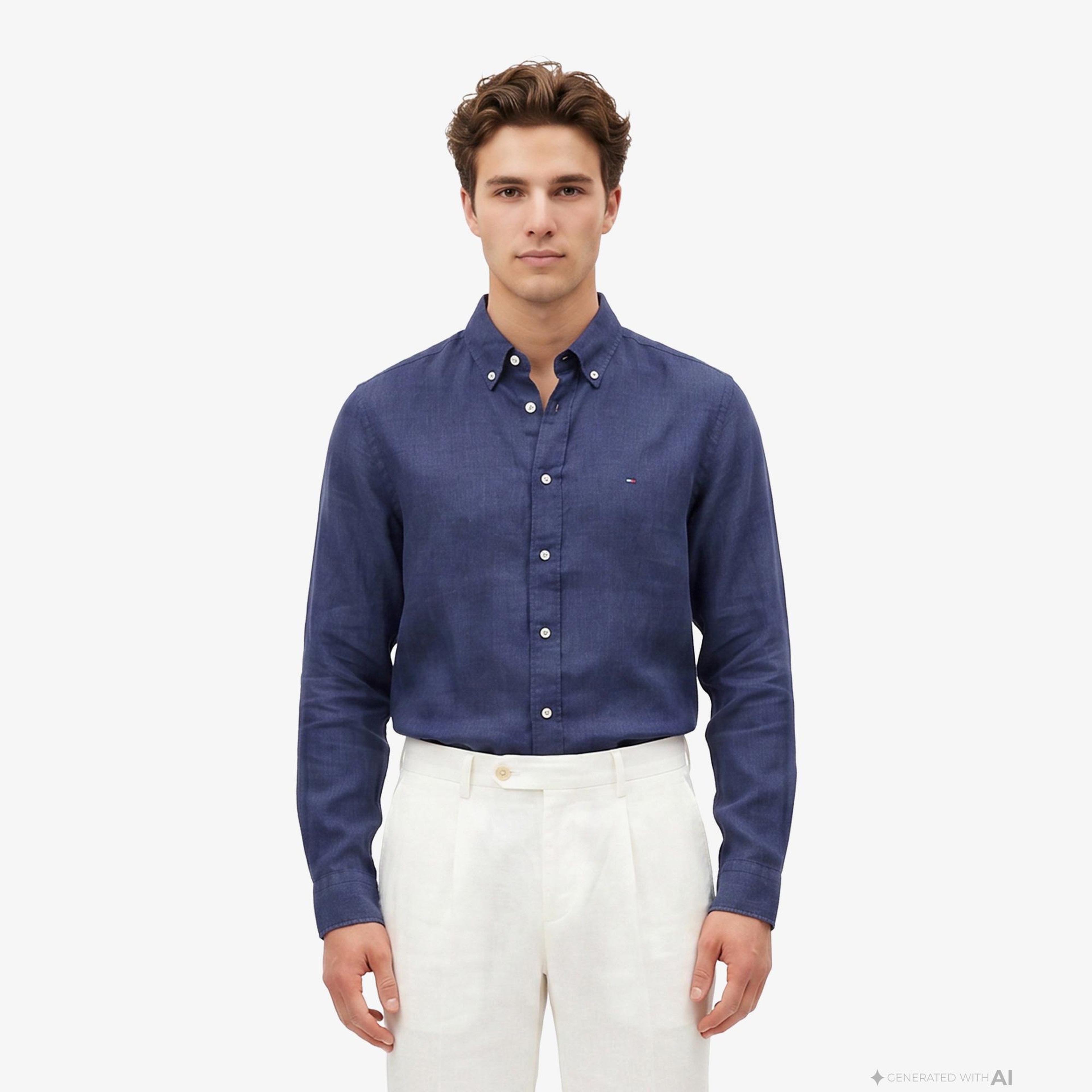 Tommy Hilfiger Seasonal Quality Erkek Lacivert Keten Gömlek
