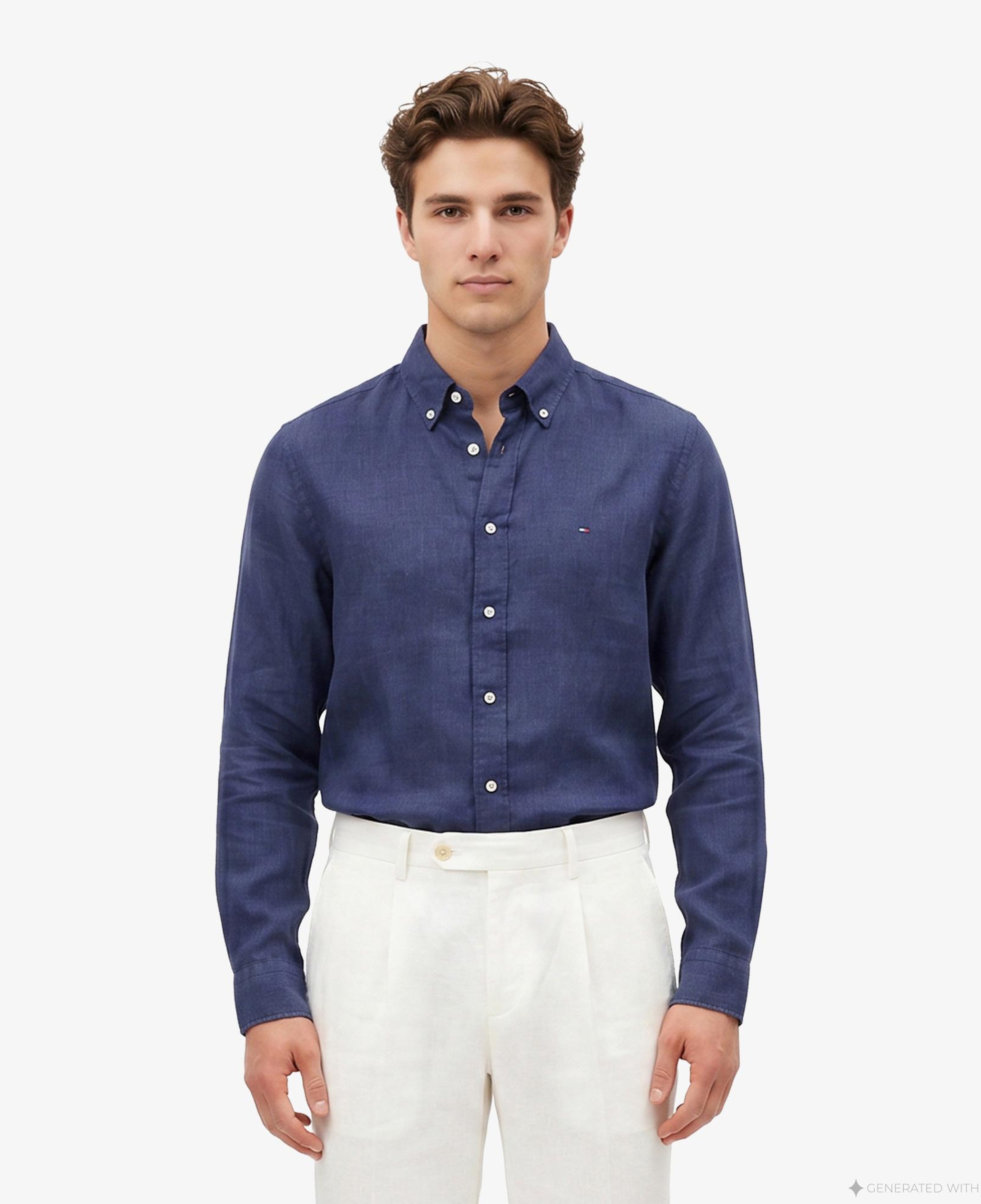 Tommy Hilfiger Seasonal Quality Erkek Lacivert Keten Gömlek