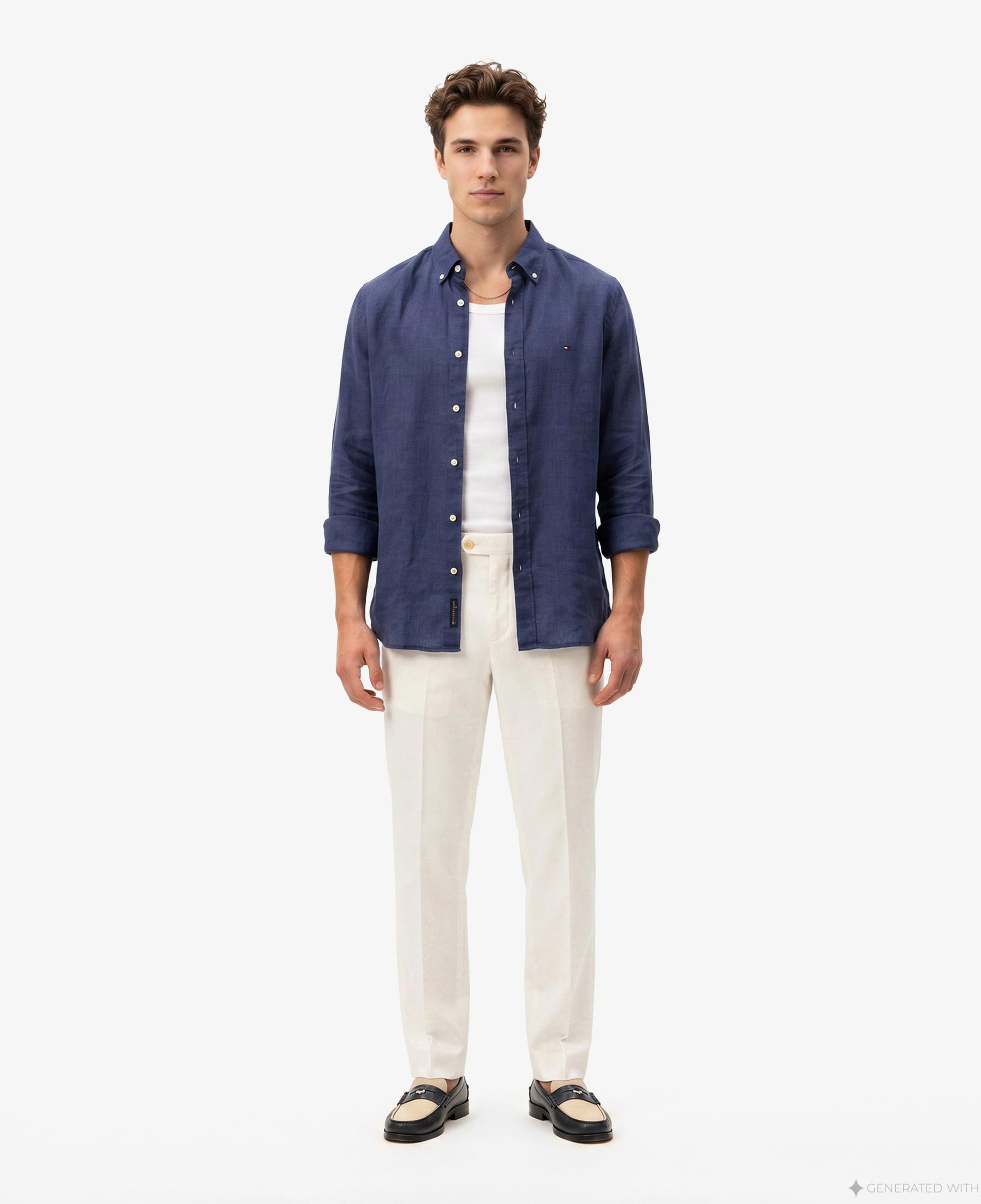 Tommy Hilfiger Seasonal Quality Erkek Lacivert Keten Gömlek