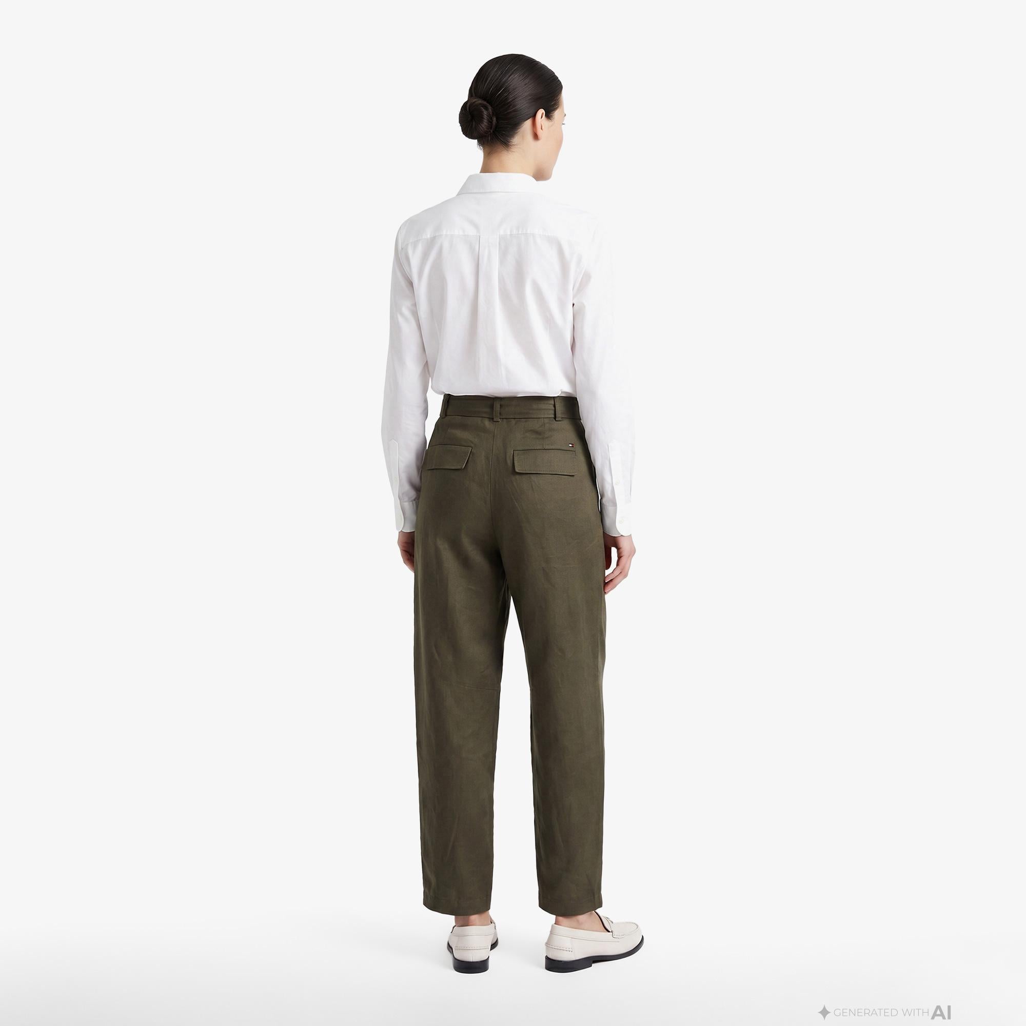 Tommy Hilfiger Utility Kadın Yeşil Keten Pantolon
