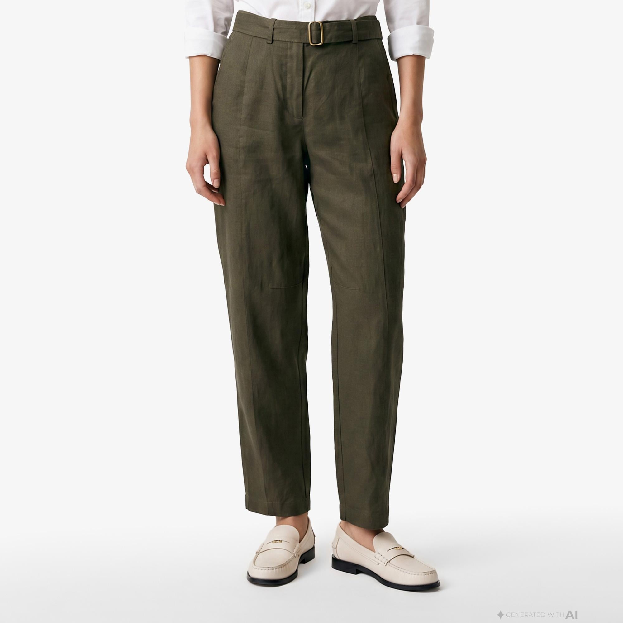 Tommy Hilfiger Utility Kadın Yeşil Keten Pantolon
