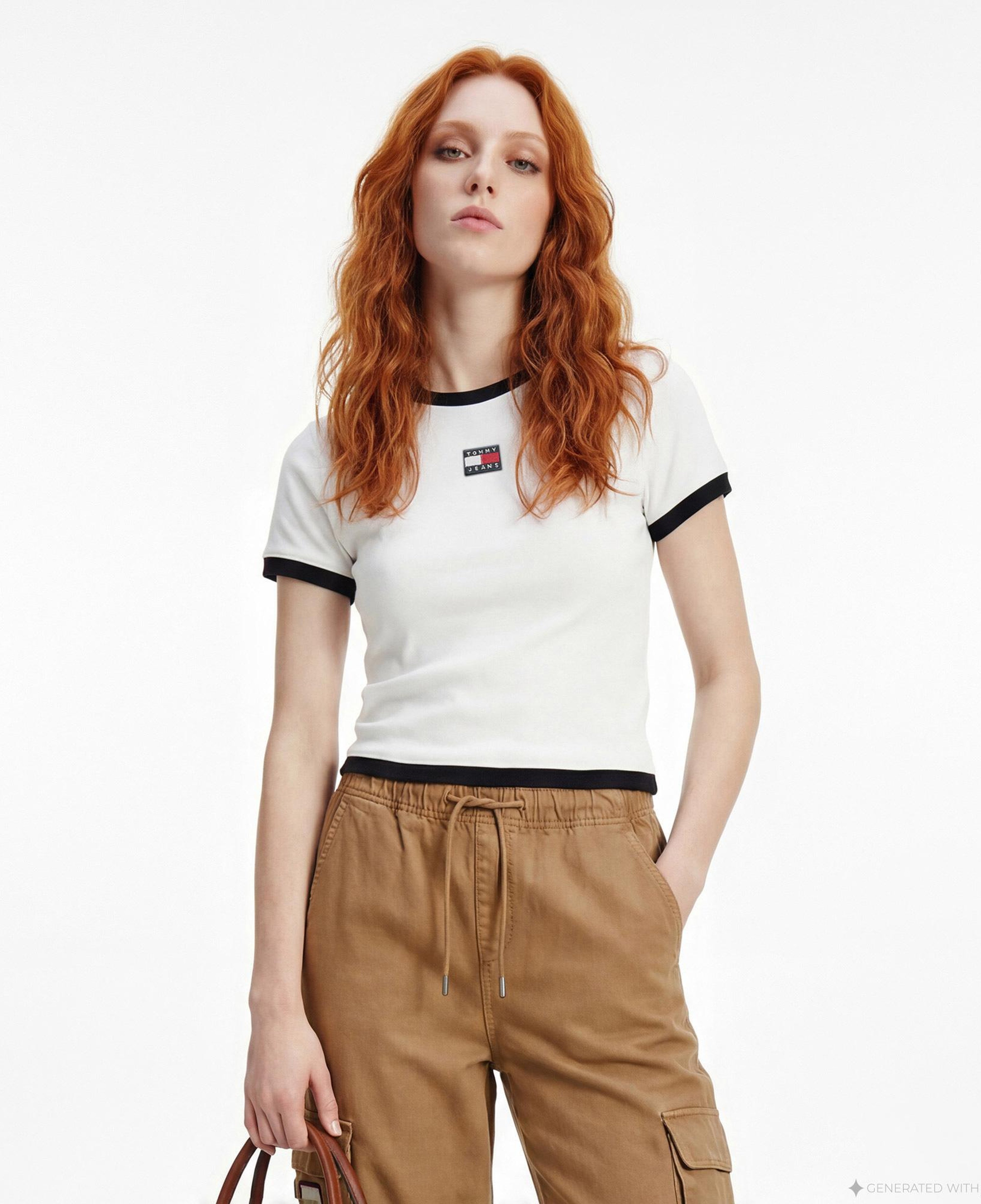 Tommy Hilfiger Badge Kadın Beyaz T-Shirt