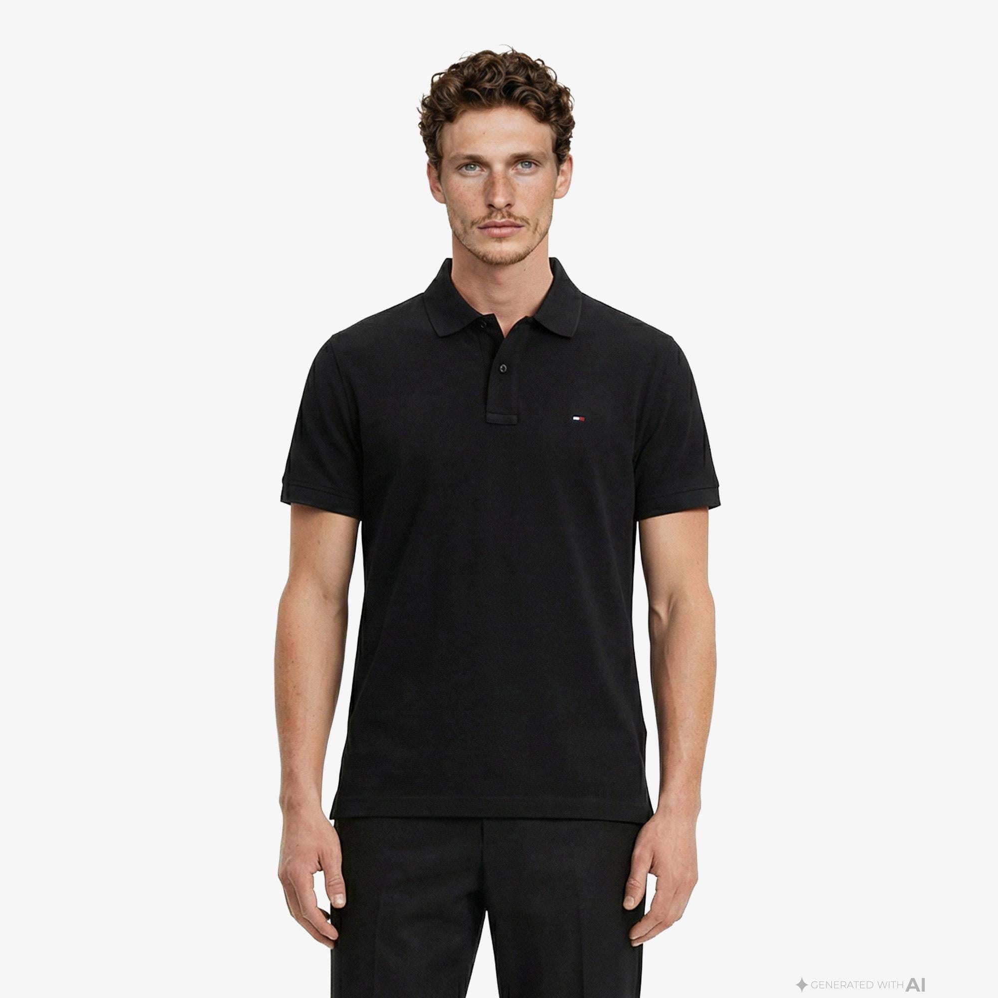 Tommy Hilfiger Classic Flag Erkek Siyah Polo Yaka T-Shirt