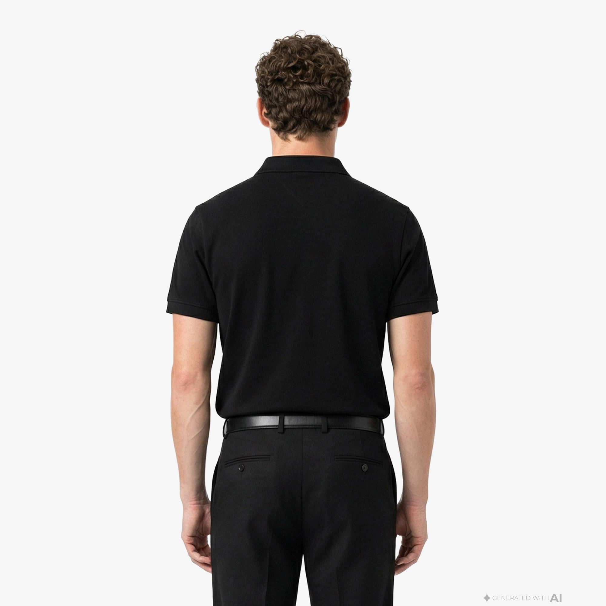Tommy Hilfiger Classic Flag Erkek Siyah Polo Yaka T-Shirt