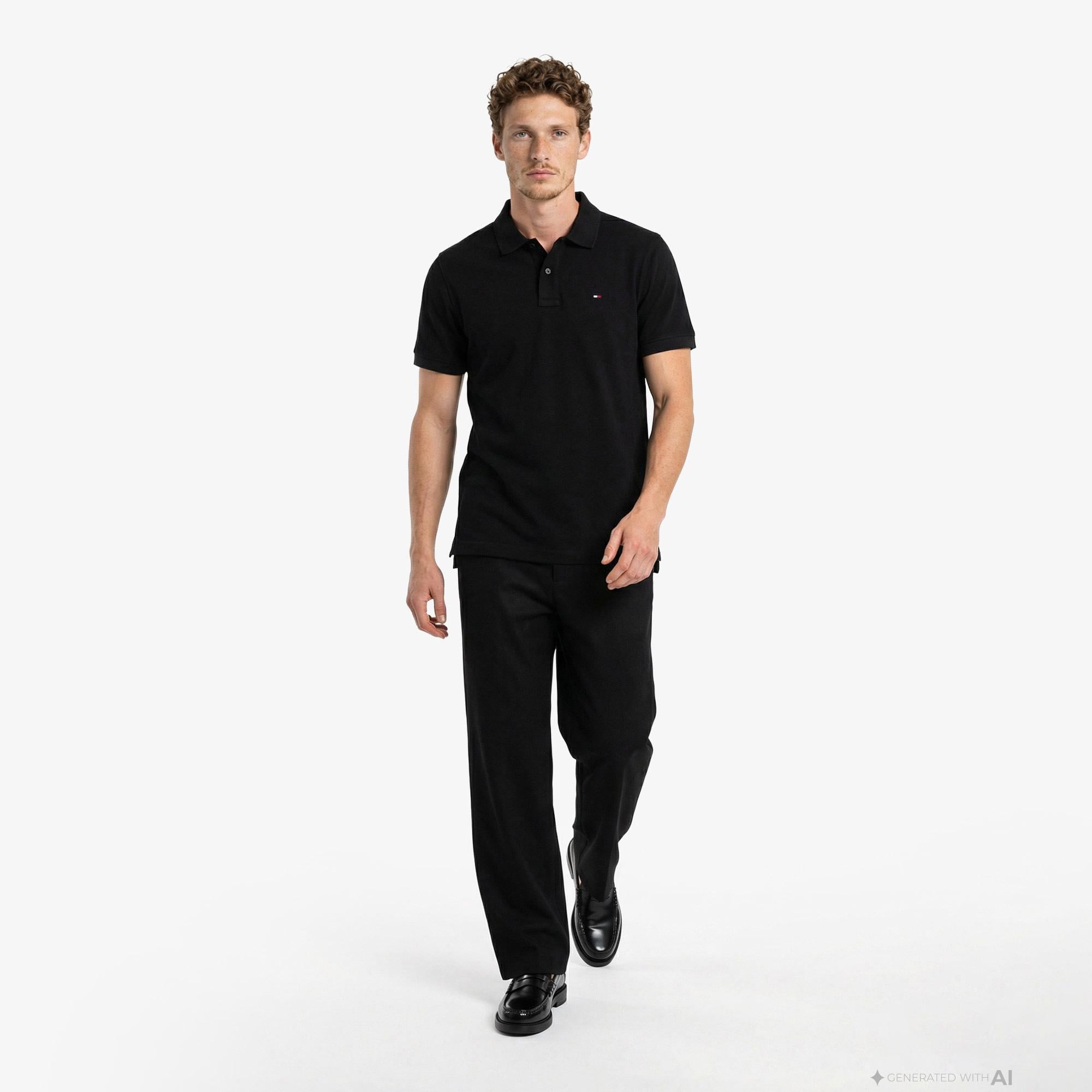 Tommy Hilfiger Classic Flag Erkek Siyah Polo Yaka T-Shirt