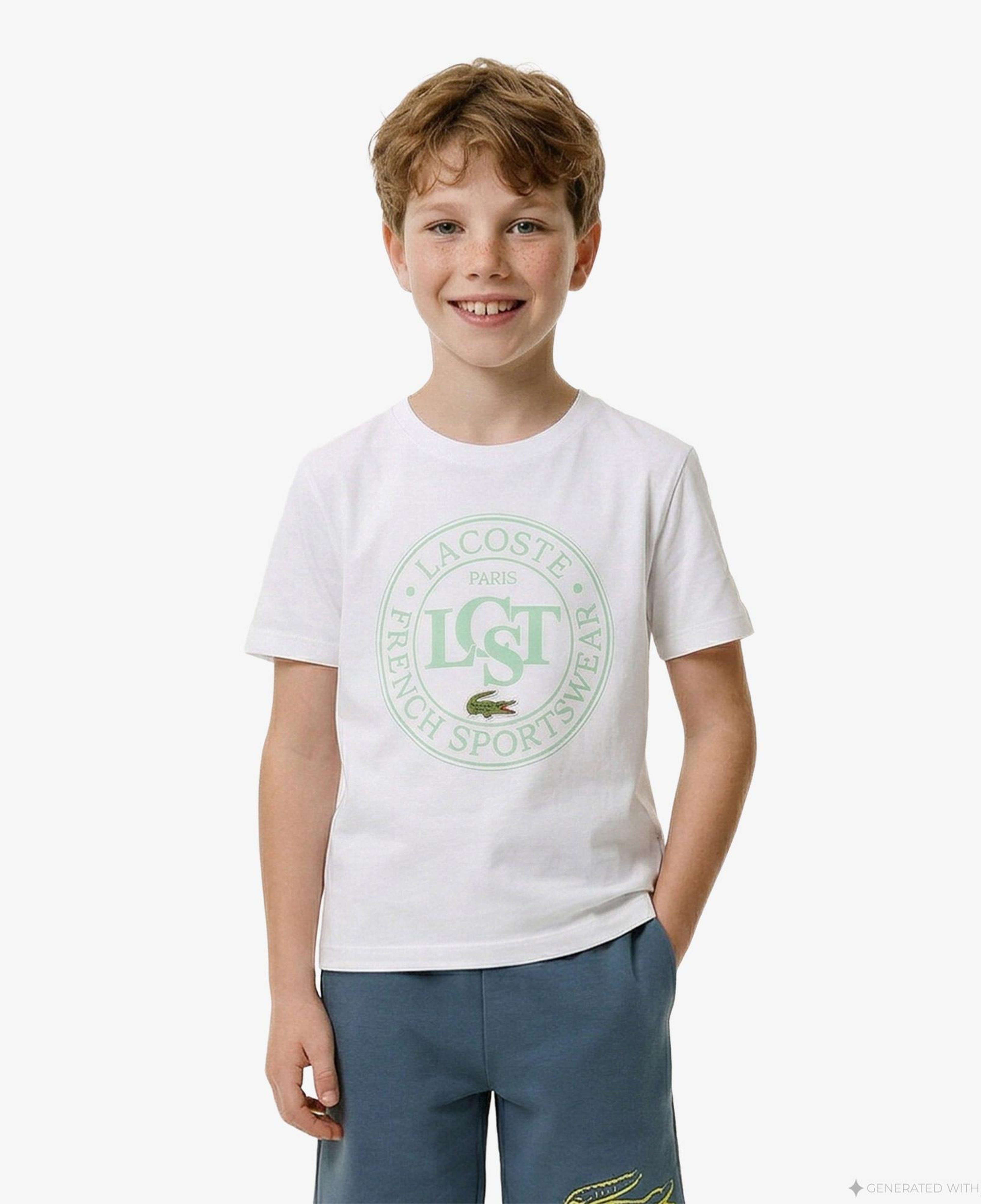 Lacoste Çocuk Bisiklet Yaka Baskılı Beyaz T-Shirt