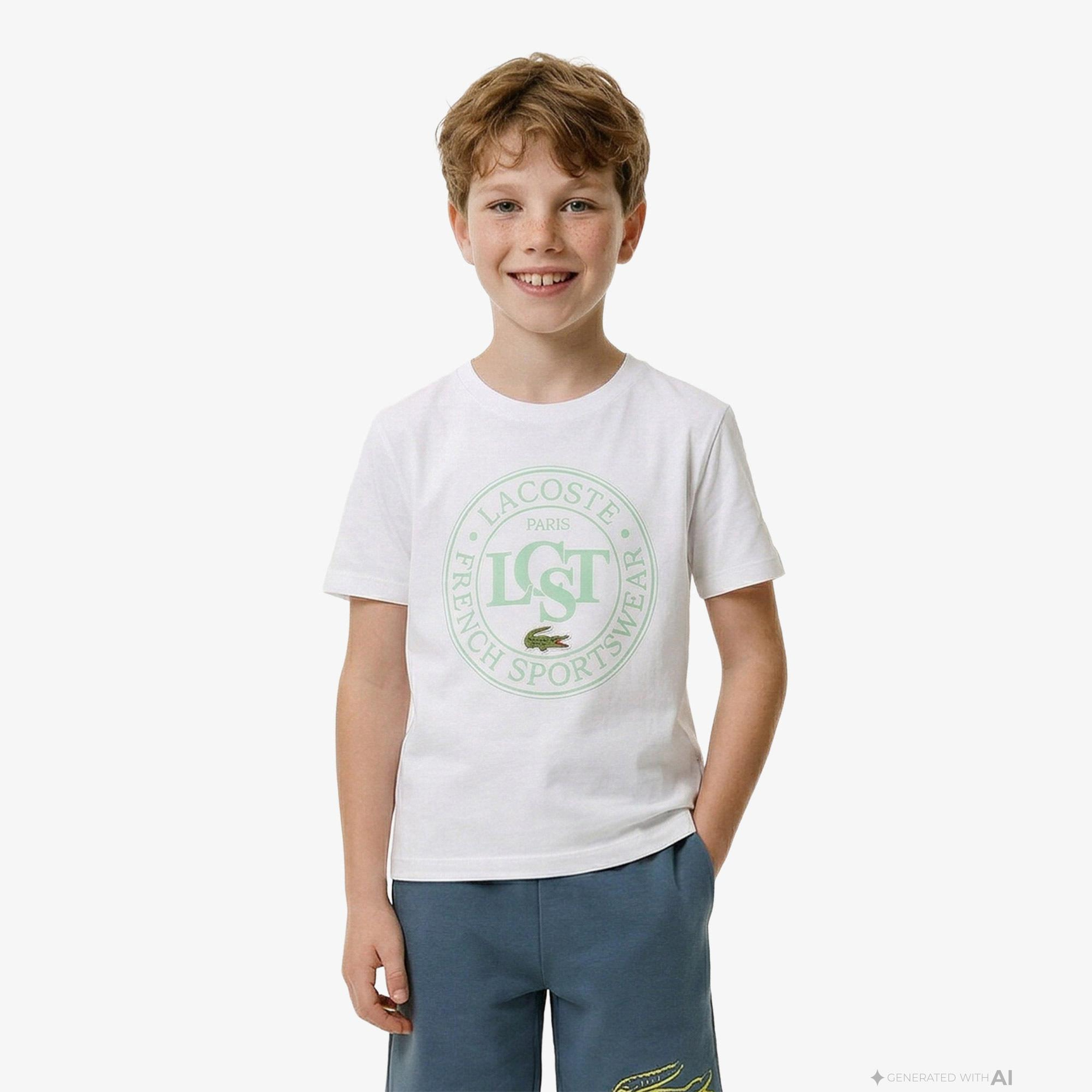 Çocuk Bisiklet Yaka Baskılı Beyaz T-Shirt