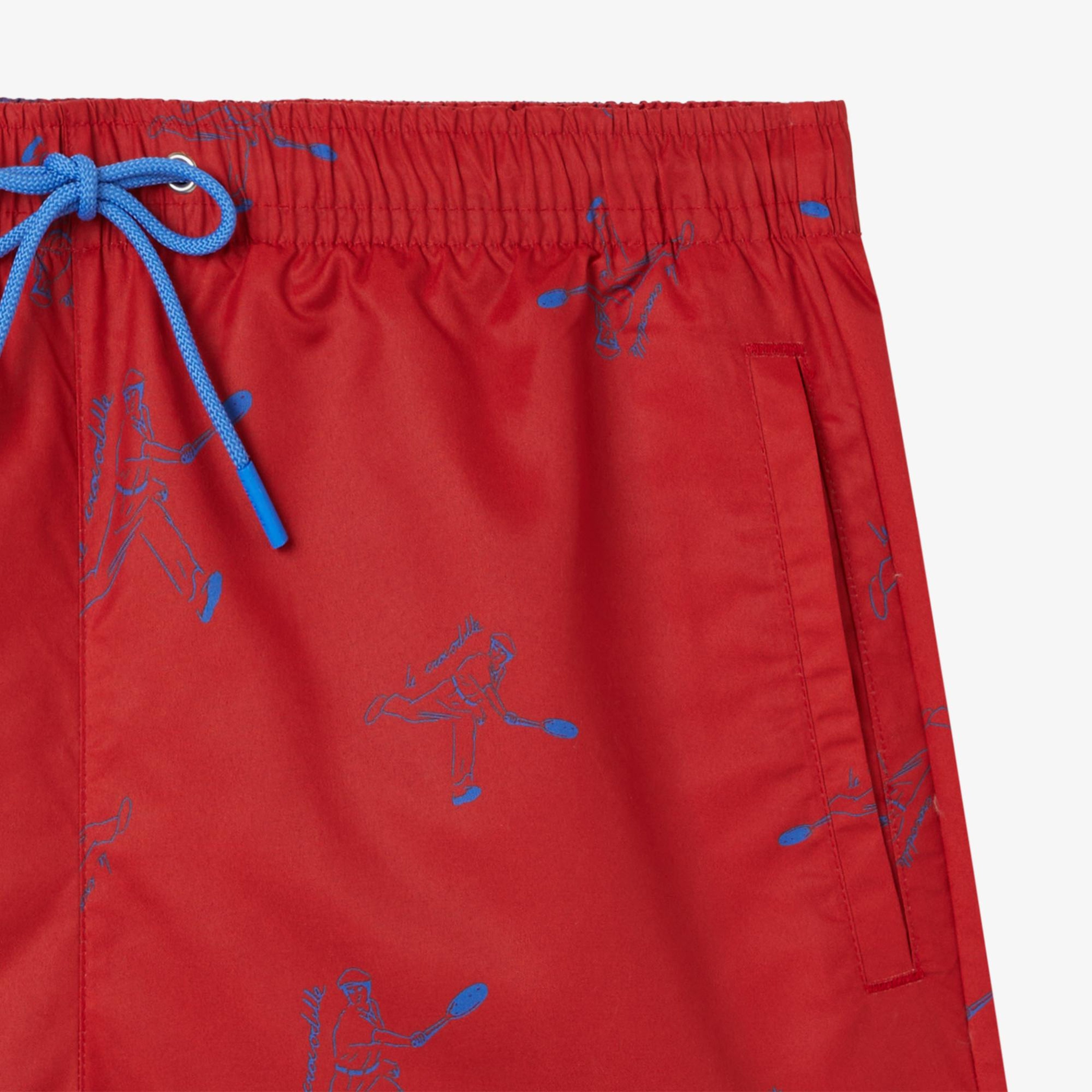Lacoste Erkek Regular Fit Desenli Kırmızı Deniz Şortu