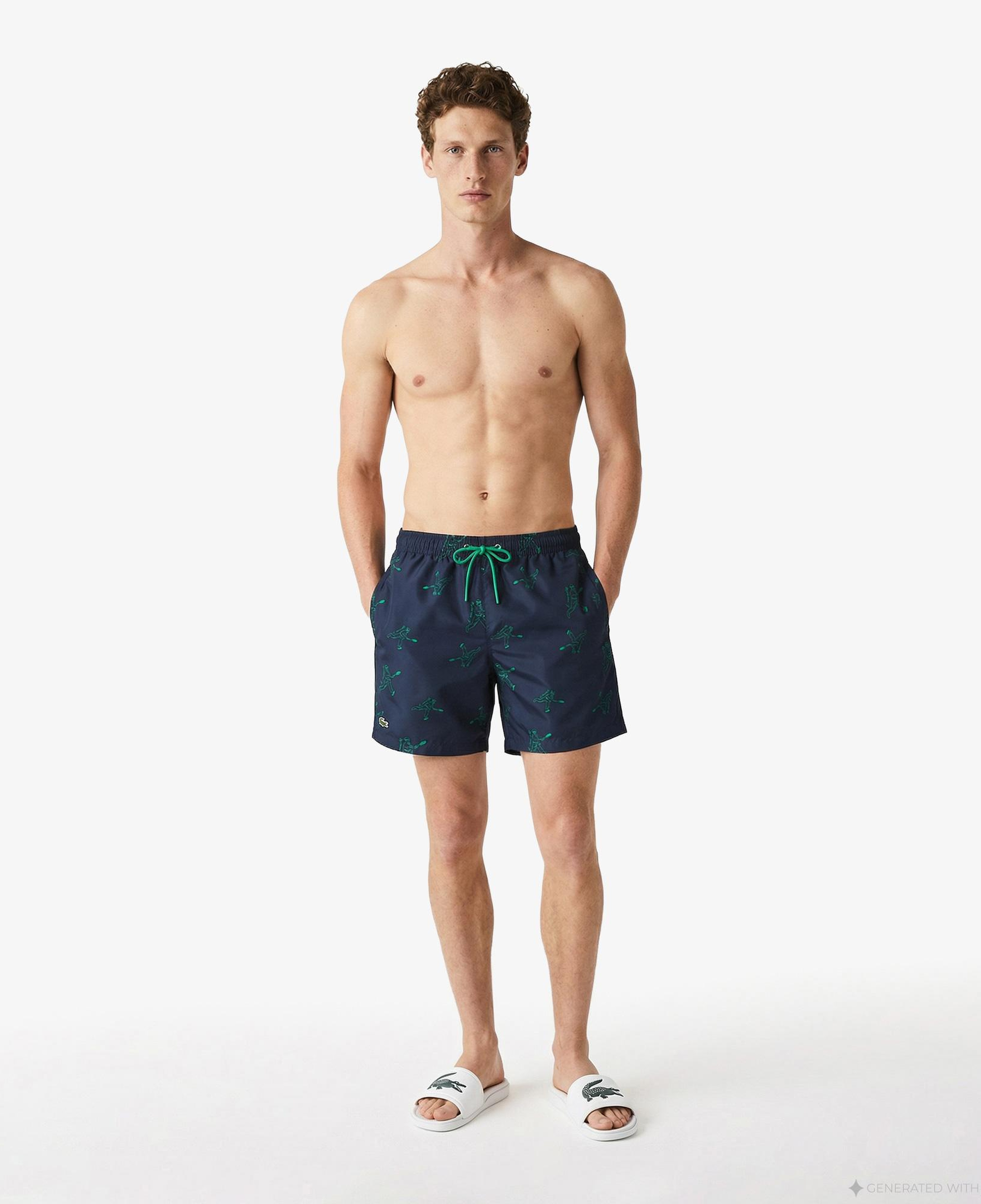 Lacoste Erkek Regular Fit Desenli Lacivert Deniz Şortu
