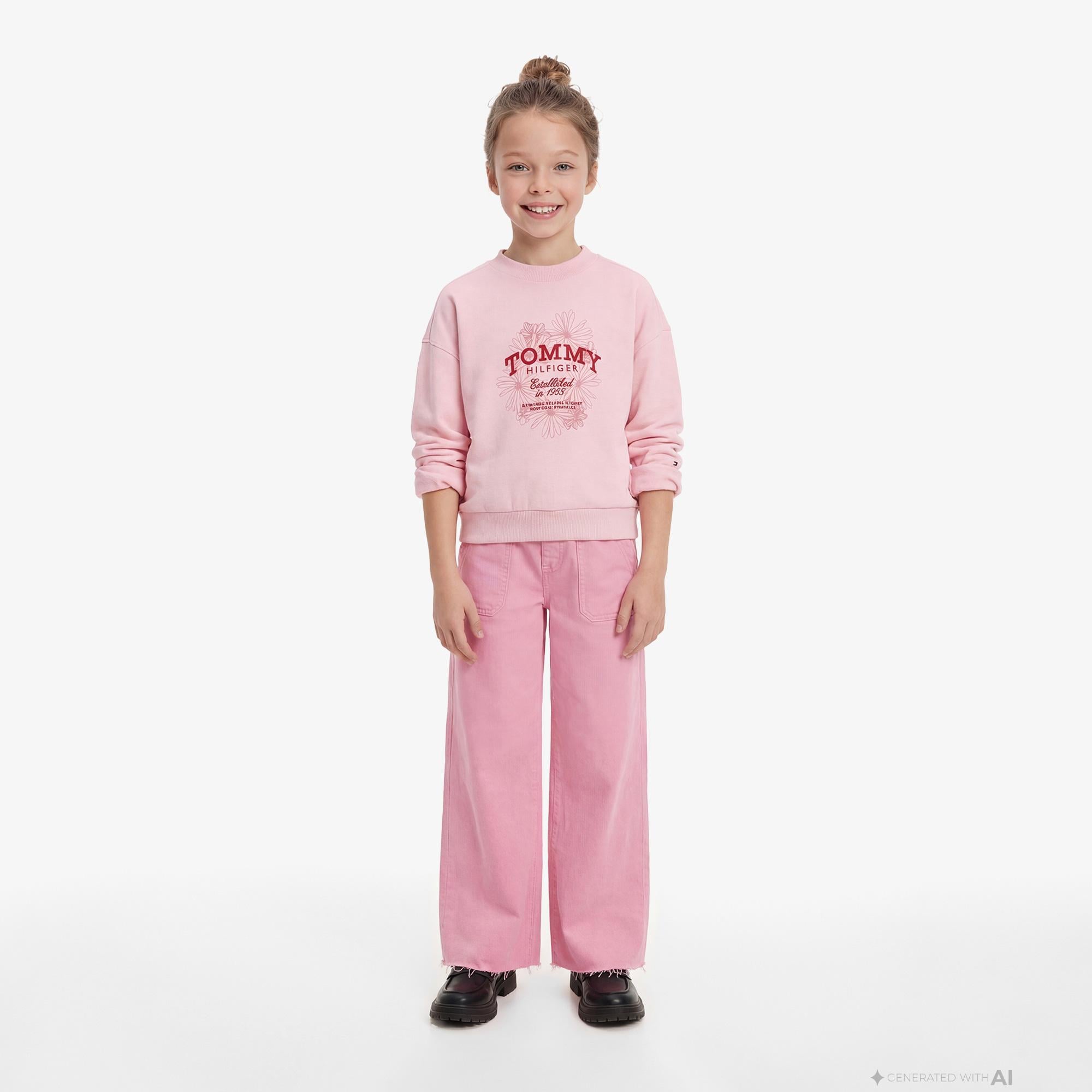 Tommy Hilfiger Flower Çocuk Pembe Sweatshirt