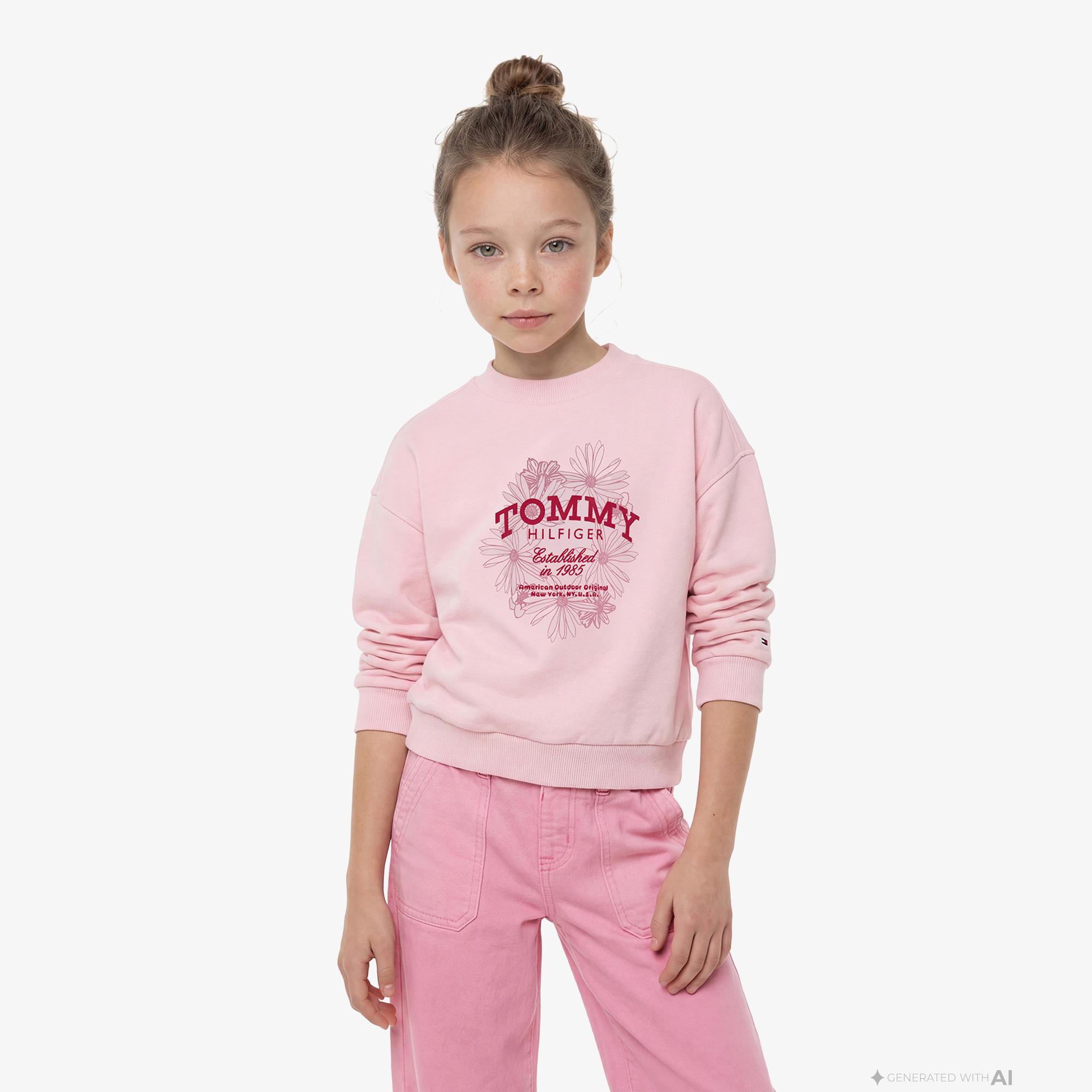 Tommy Hilfiger Flower Çocuk Pembe Sweatshirt