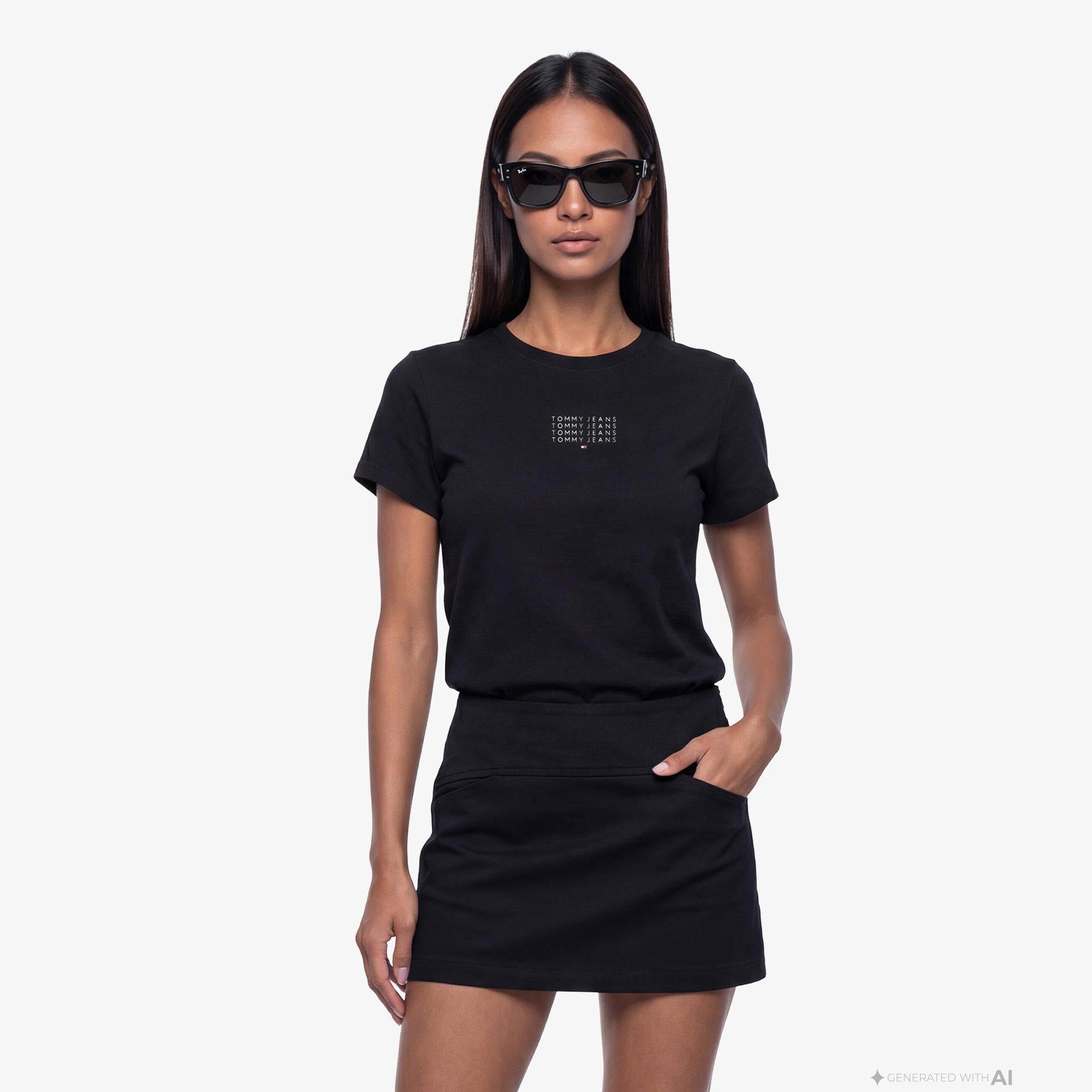 Tommy Hilfiger Linear Kadın Siyah T-Shirt