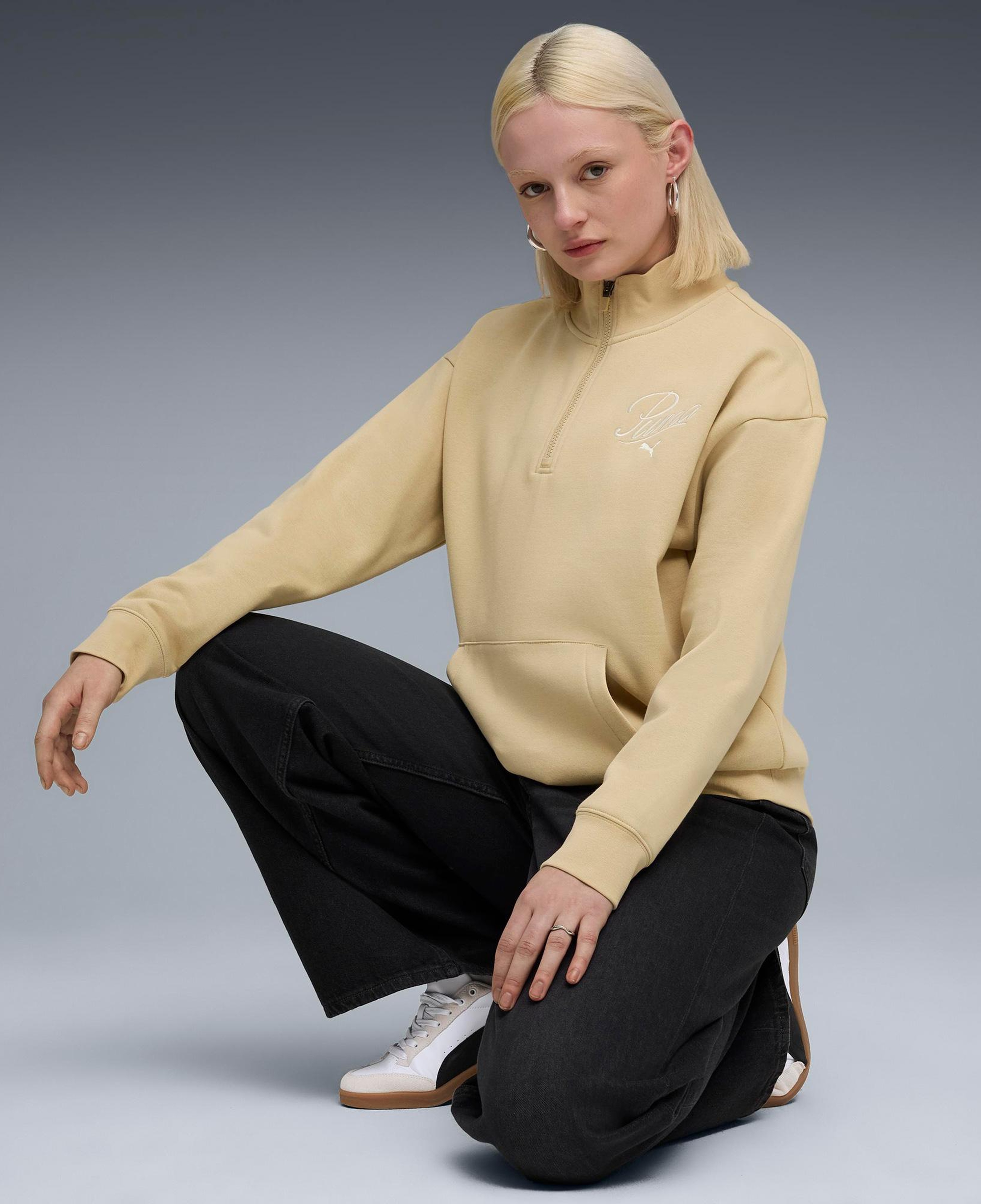 Puma Essential Script Half-Zip Crew Kadın Gri Sweatshirt