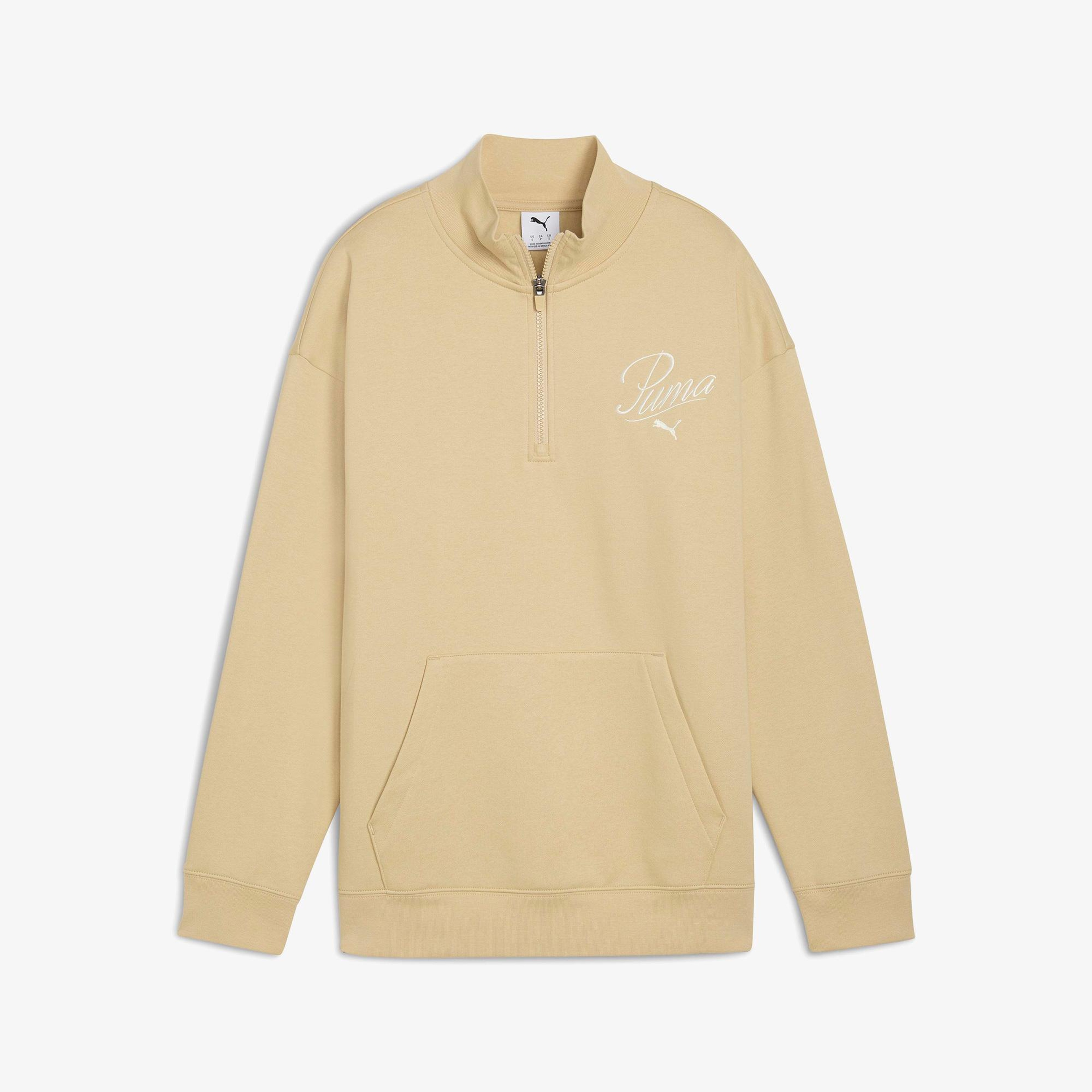 Puma Essential Script Half-Zip Crew Kadın Gri Sweatshirt