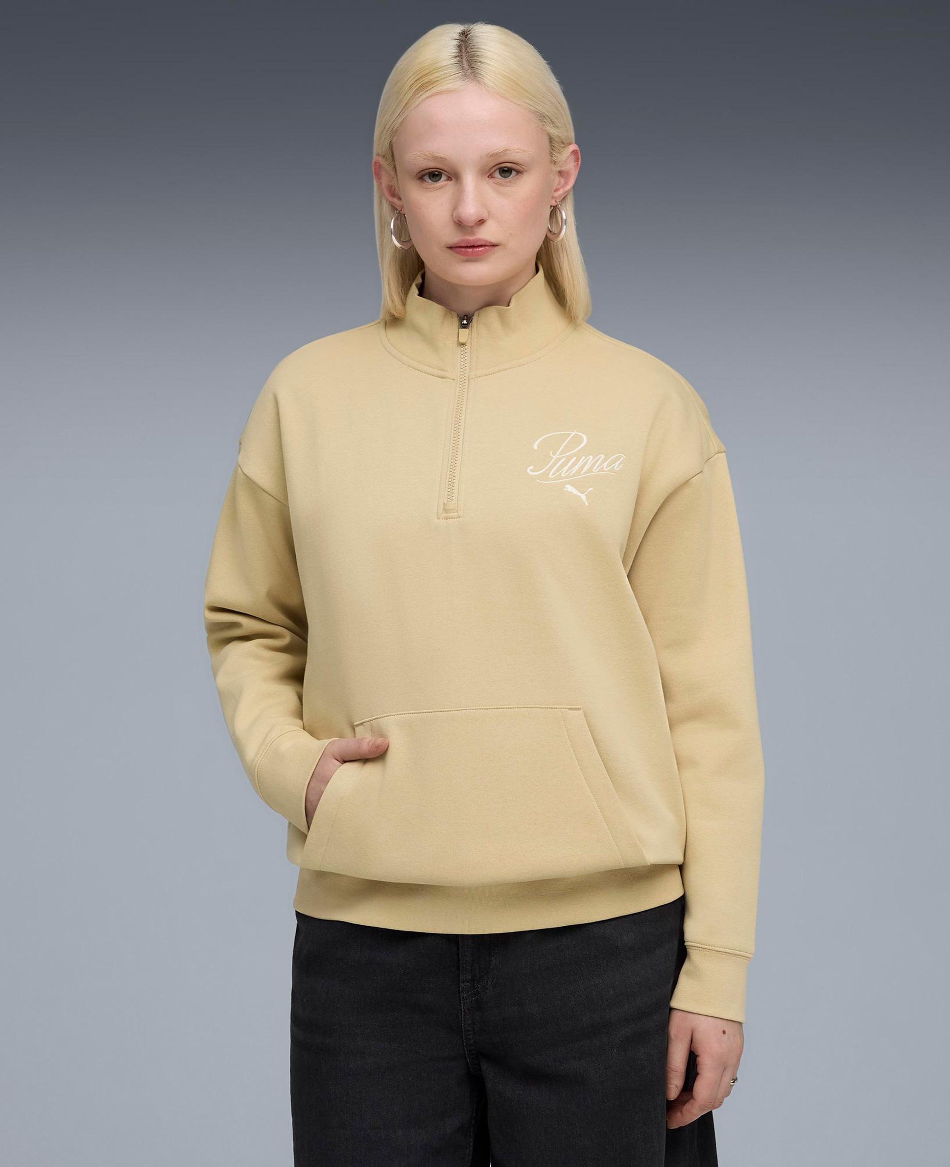 Puma Essential Script Half-Zip Crew Kadın Gri Sweatshirt