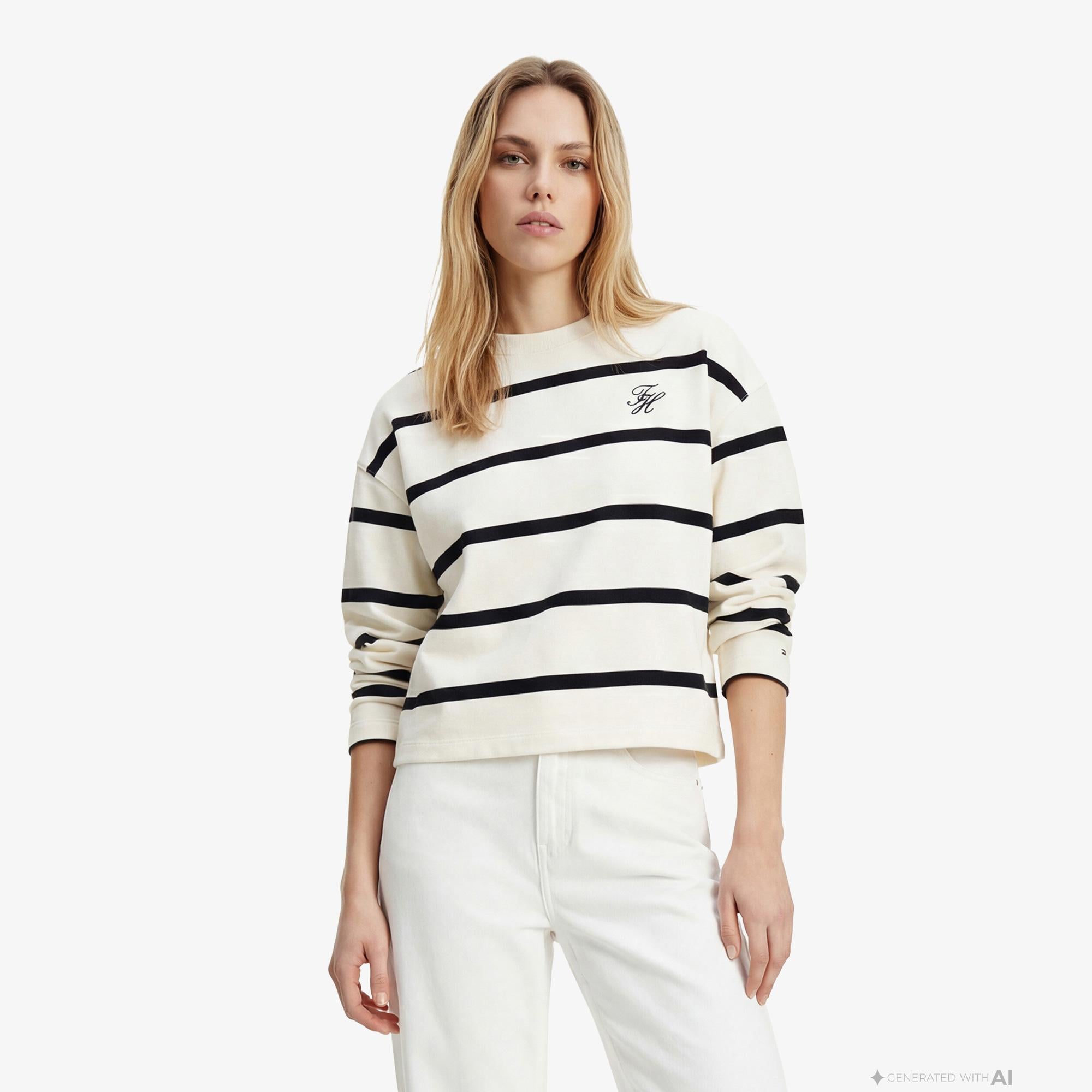 Tommy Hilfiger Script Kadın Beyaz Sweatshirt