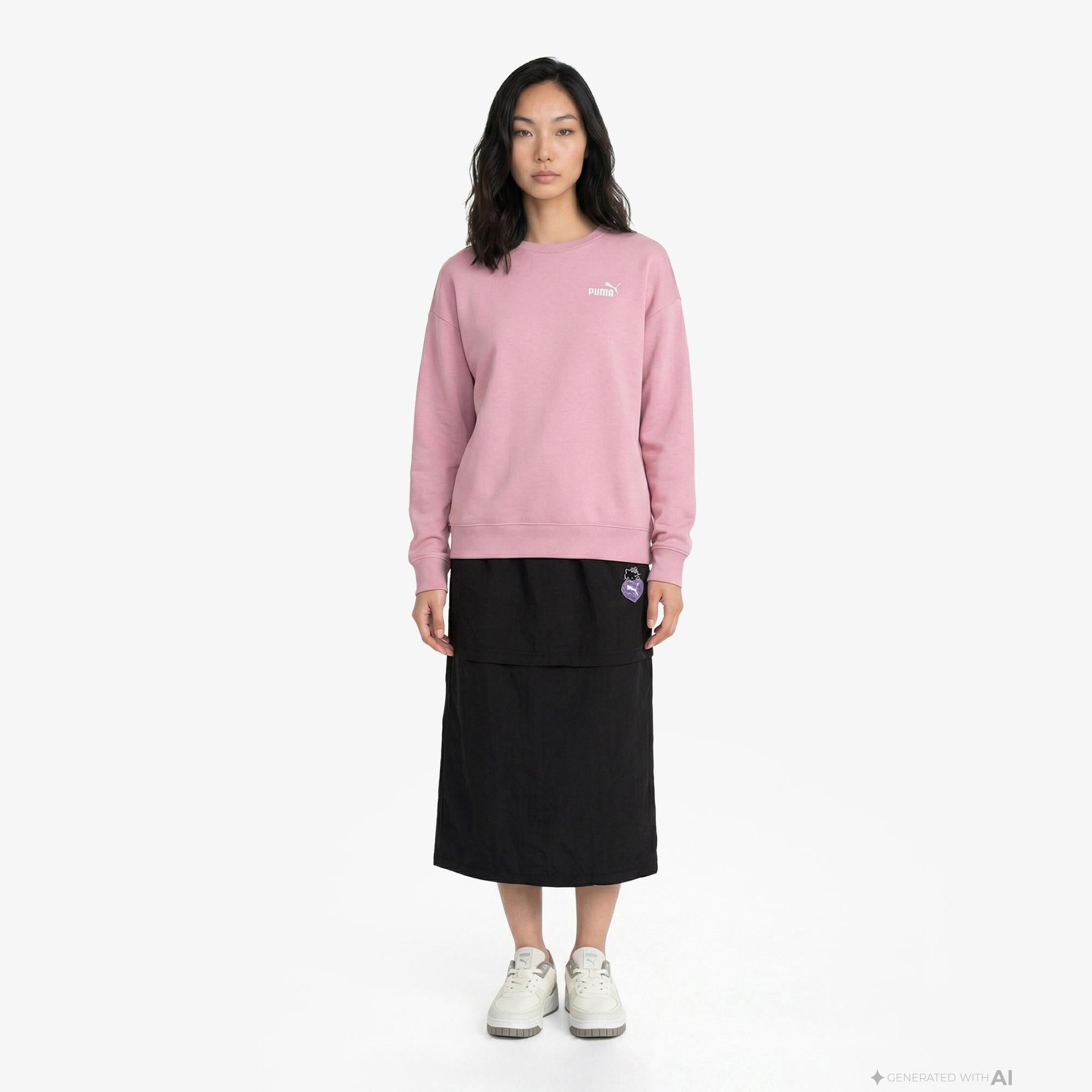 Puma Essential Small Logo Relaxed Crew Kadın Pembe Sweatshirt