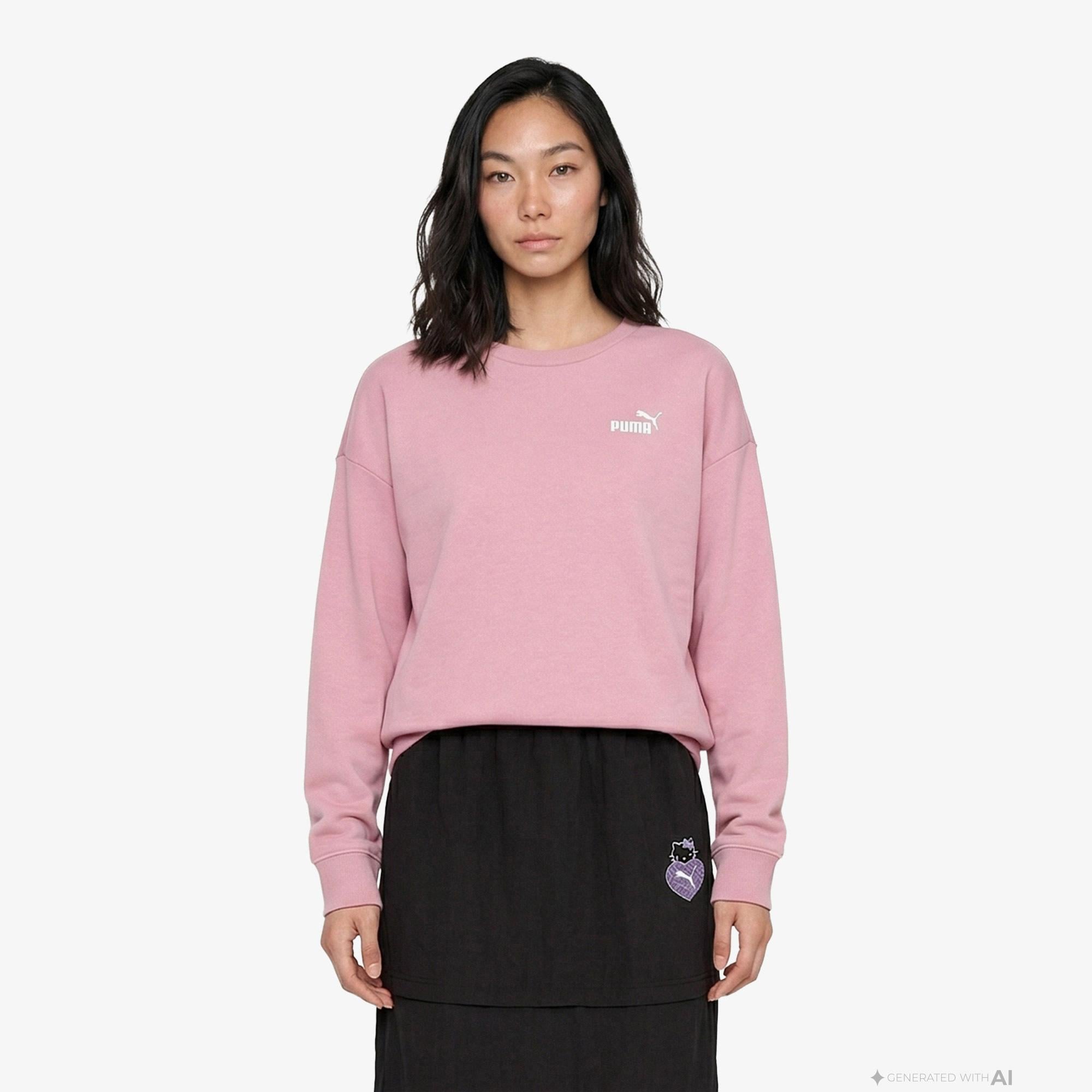 Puma Essential Small Logo Relaxed Crew Kadın Pembe Sweatshirt