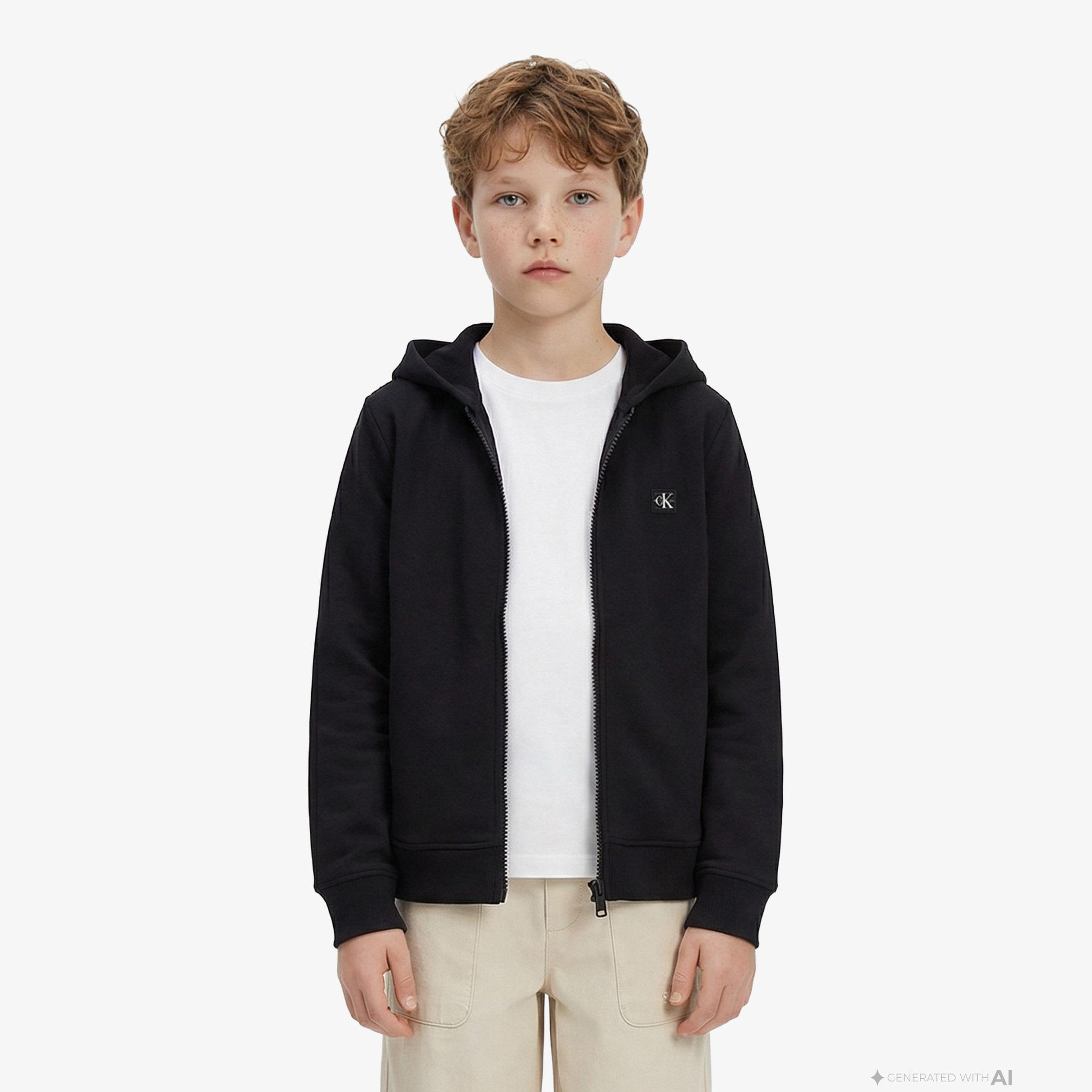 Calvin Klein Mini Badge Zip Through Çocuk Siyah Sweatshirt