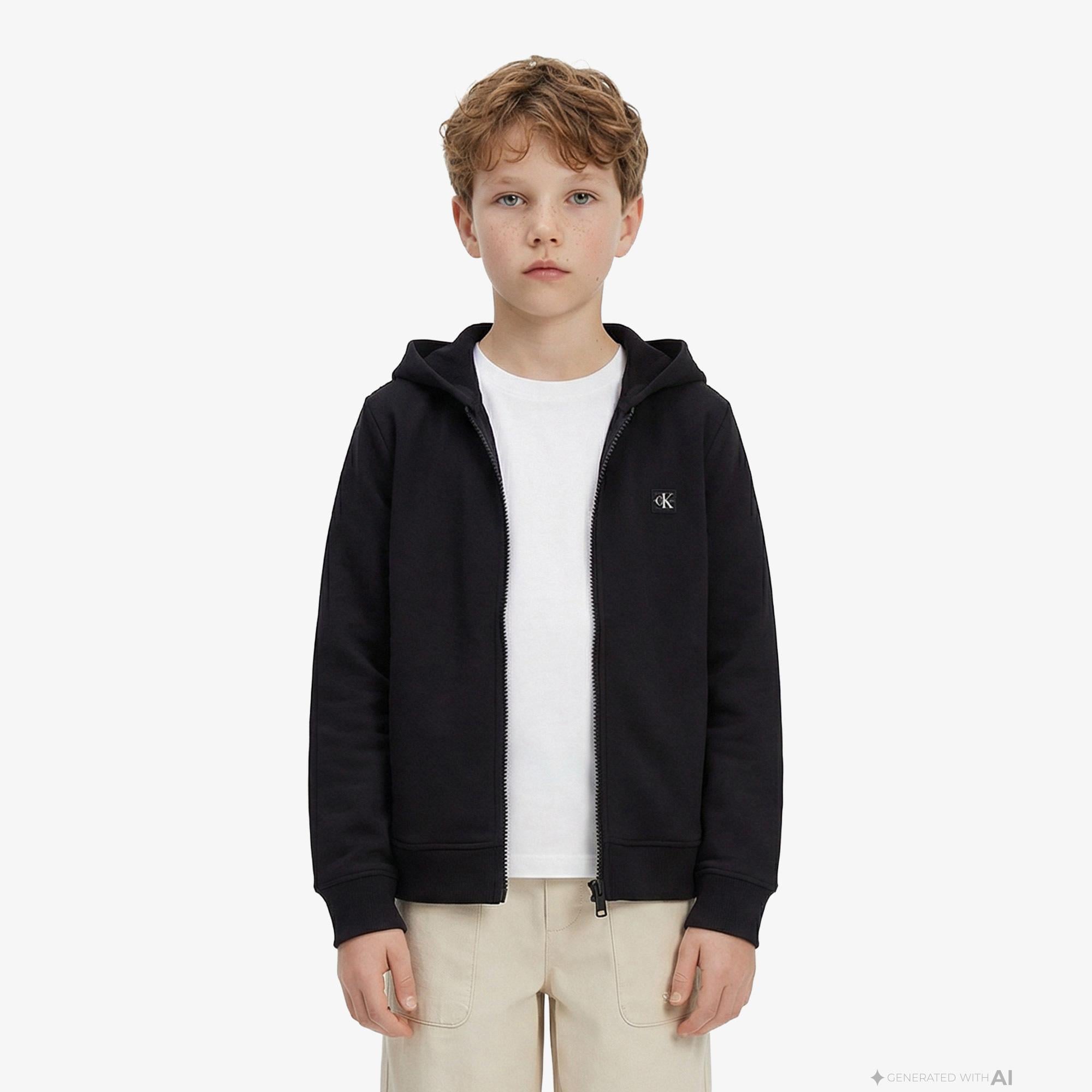Calvin Klein Mini Badge Zip Through Çocuk Siyah Sweatshirt