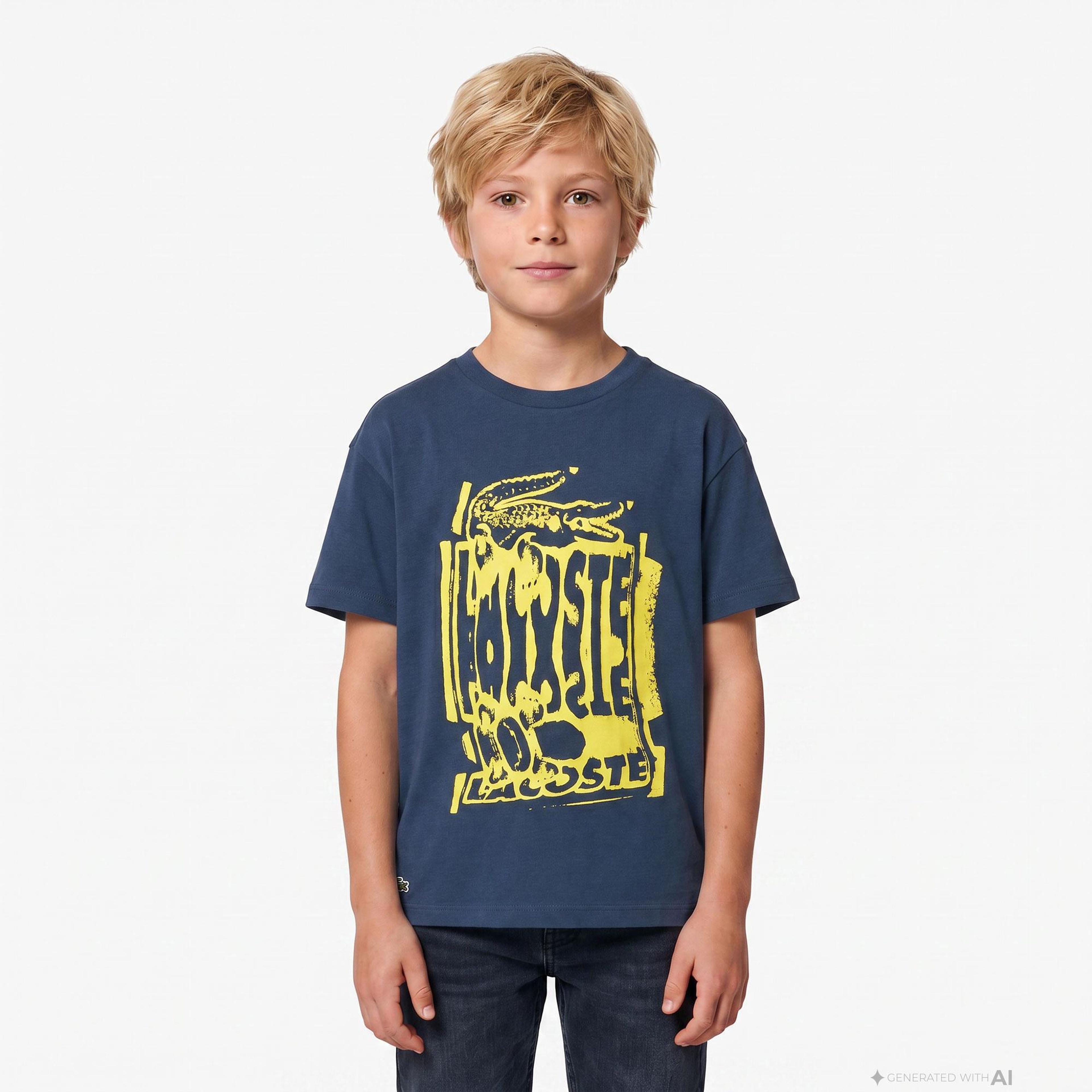 Çocuk Bisiklet Yaka Baskılı Lacivert T-Shirt