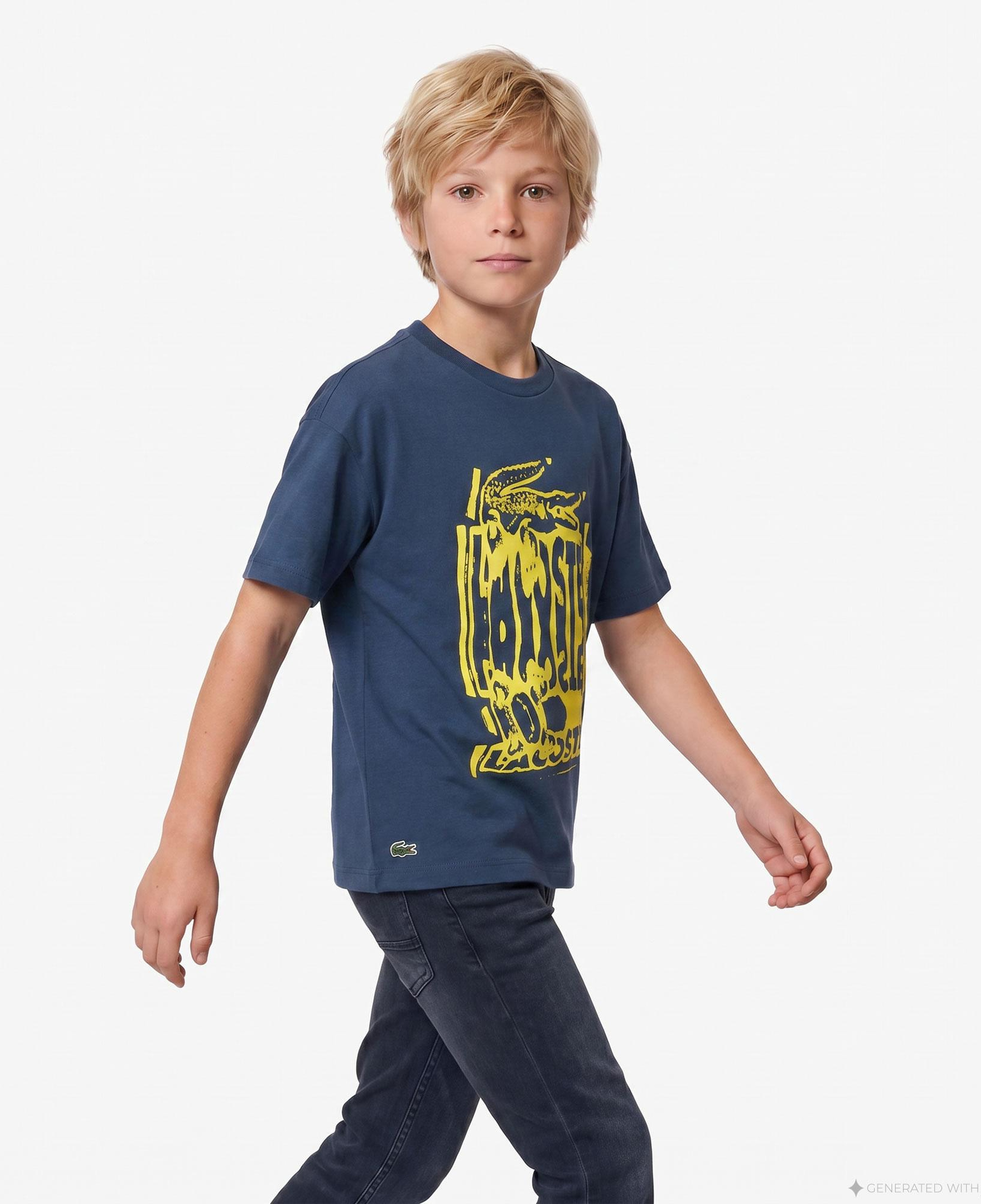Çocuk Bisiklet Yaka Baskılı Lacivert T-Shirt