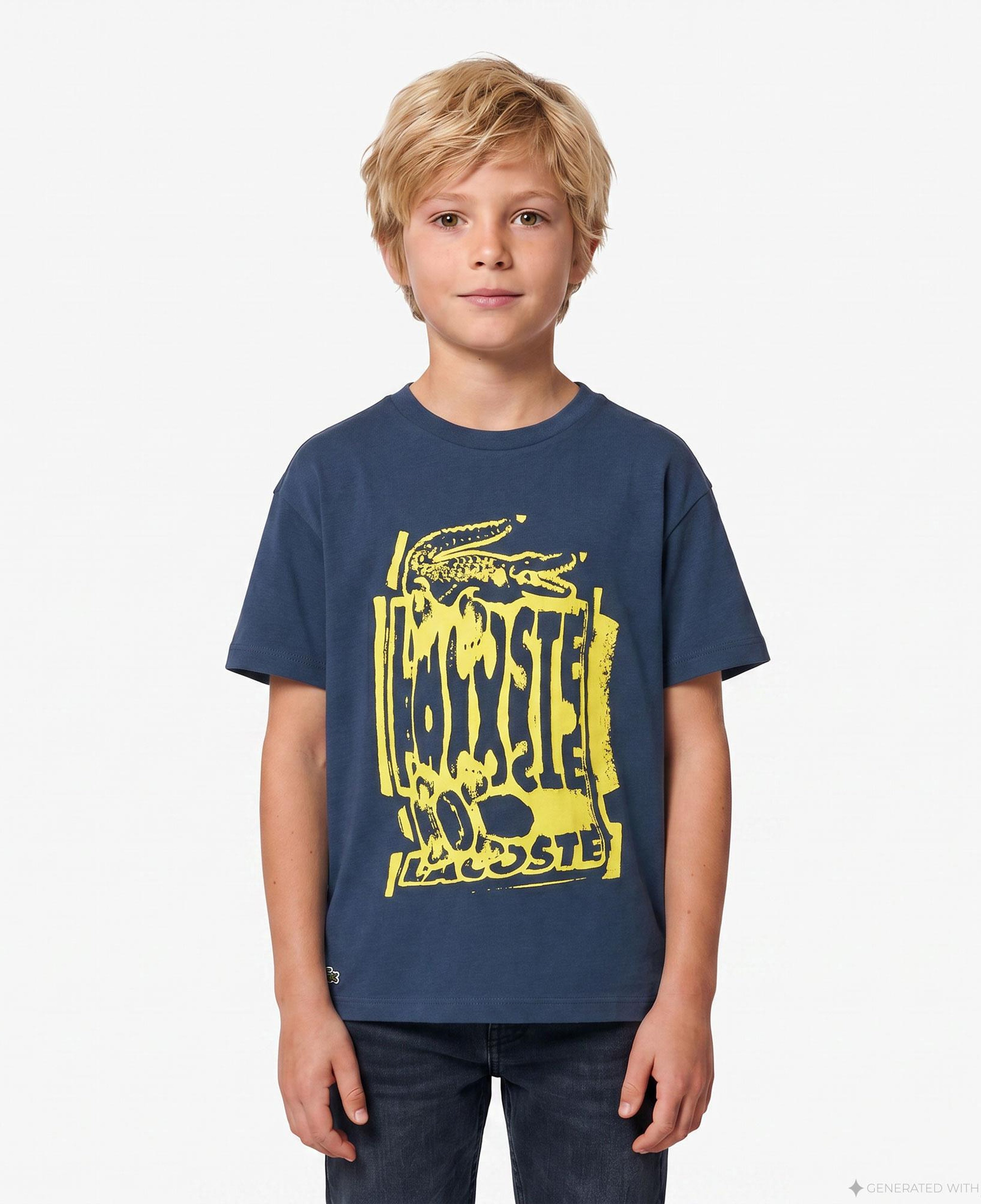 Çocuk Bisiklet Yaka Baskılı Lacivert T-Shirt