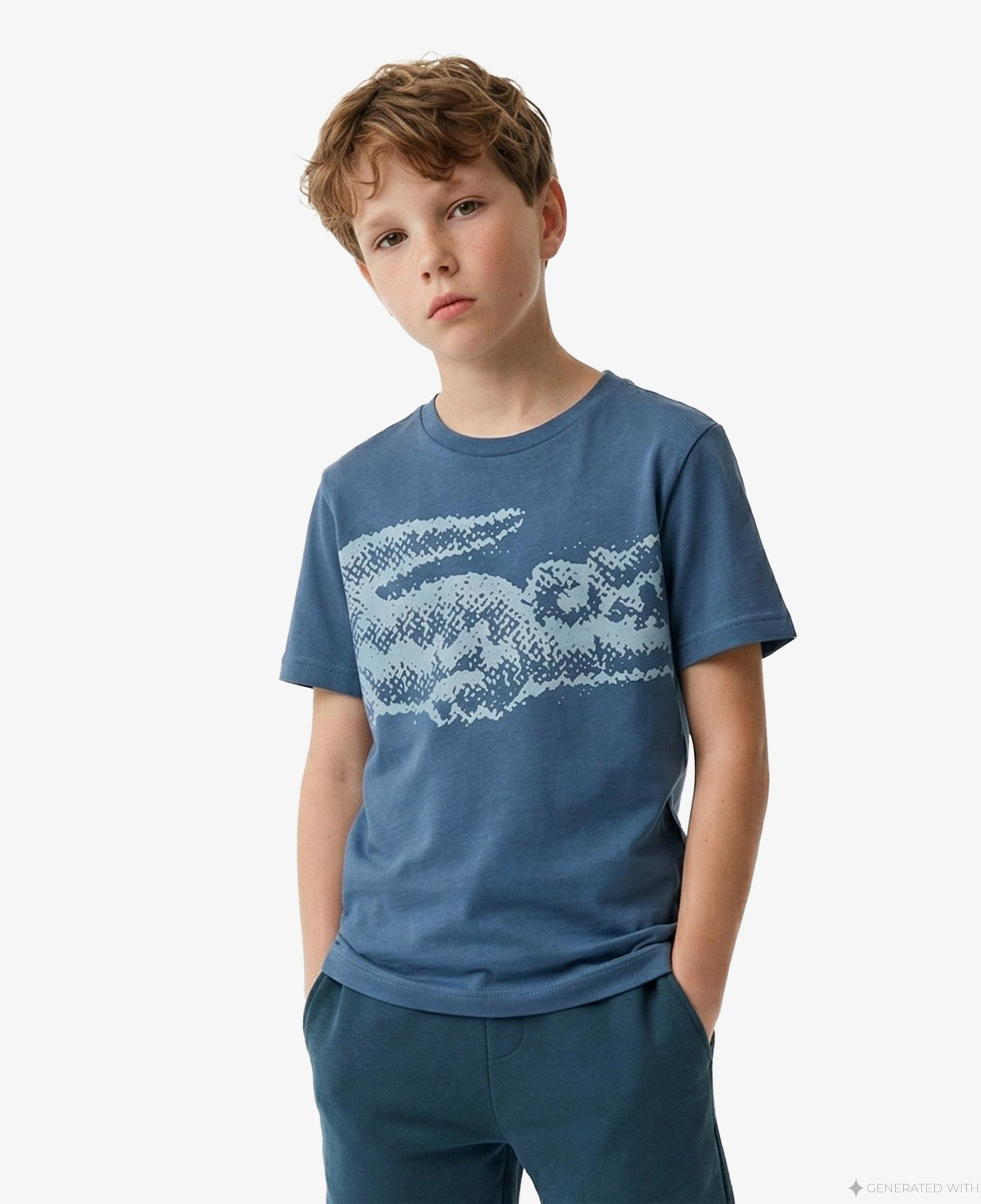 Çocuk Bisiklet Yaka Baskılı Lacivert T-Shirt
