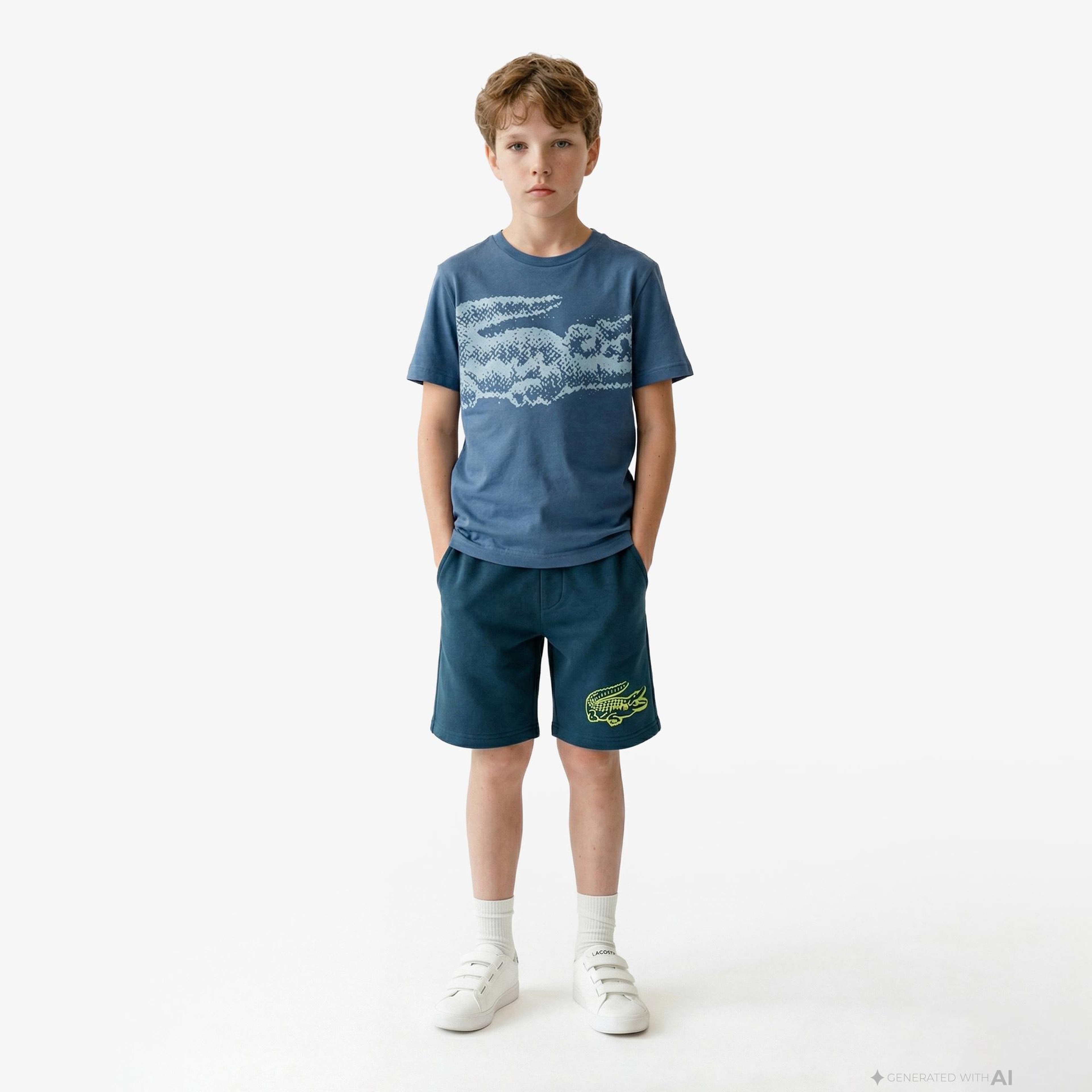 Lacoste Çocuk Bisiklet Yaka Baskılı Lacivert T-Shirt